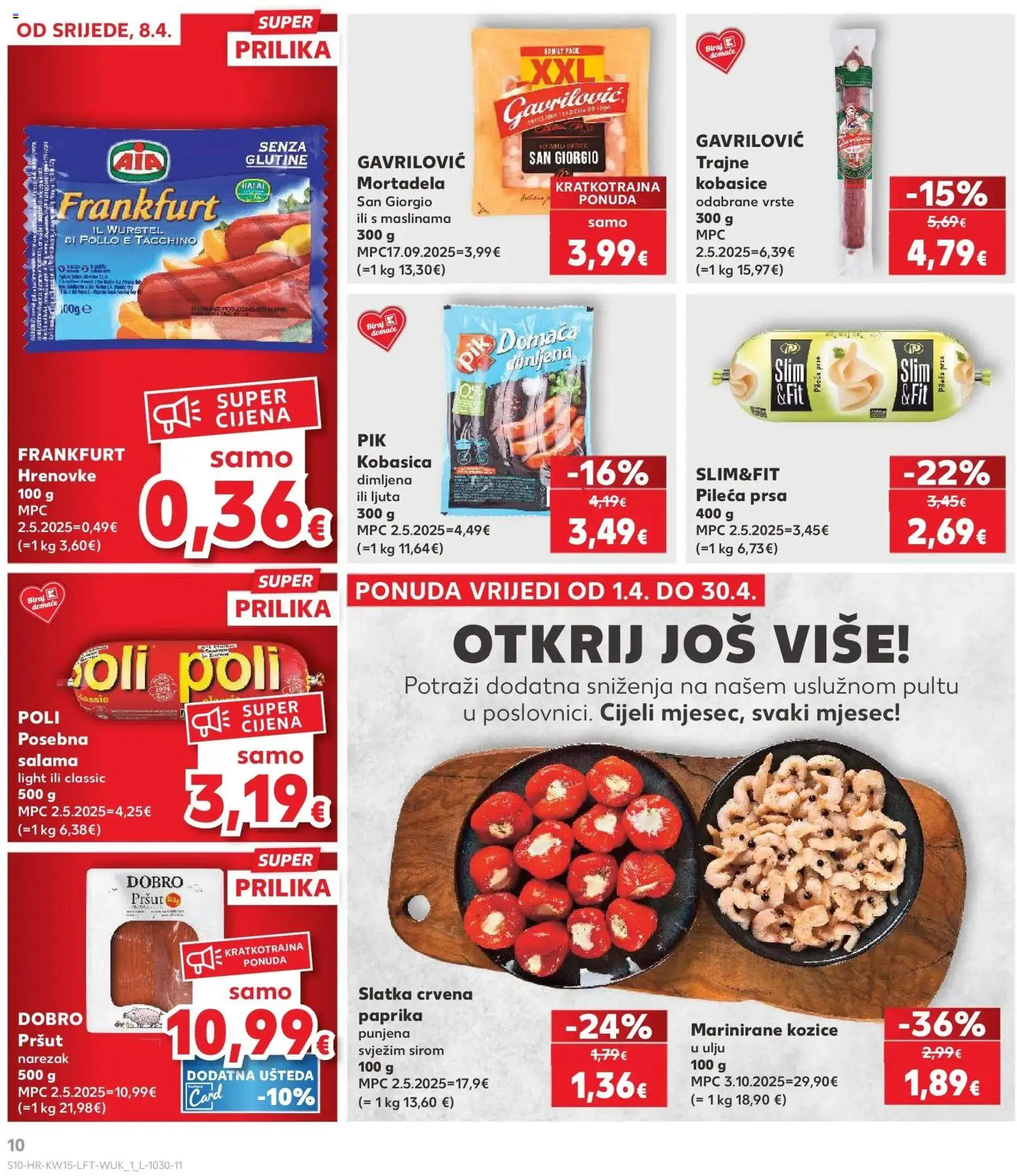 Kaufland katalog | vrijedi od 08.04.2026 | Stranica: 10 | Proizvodi: Hrenovke, Narezak, Paprika, Pileća prsa