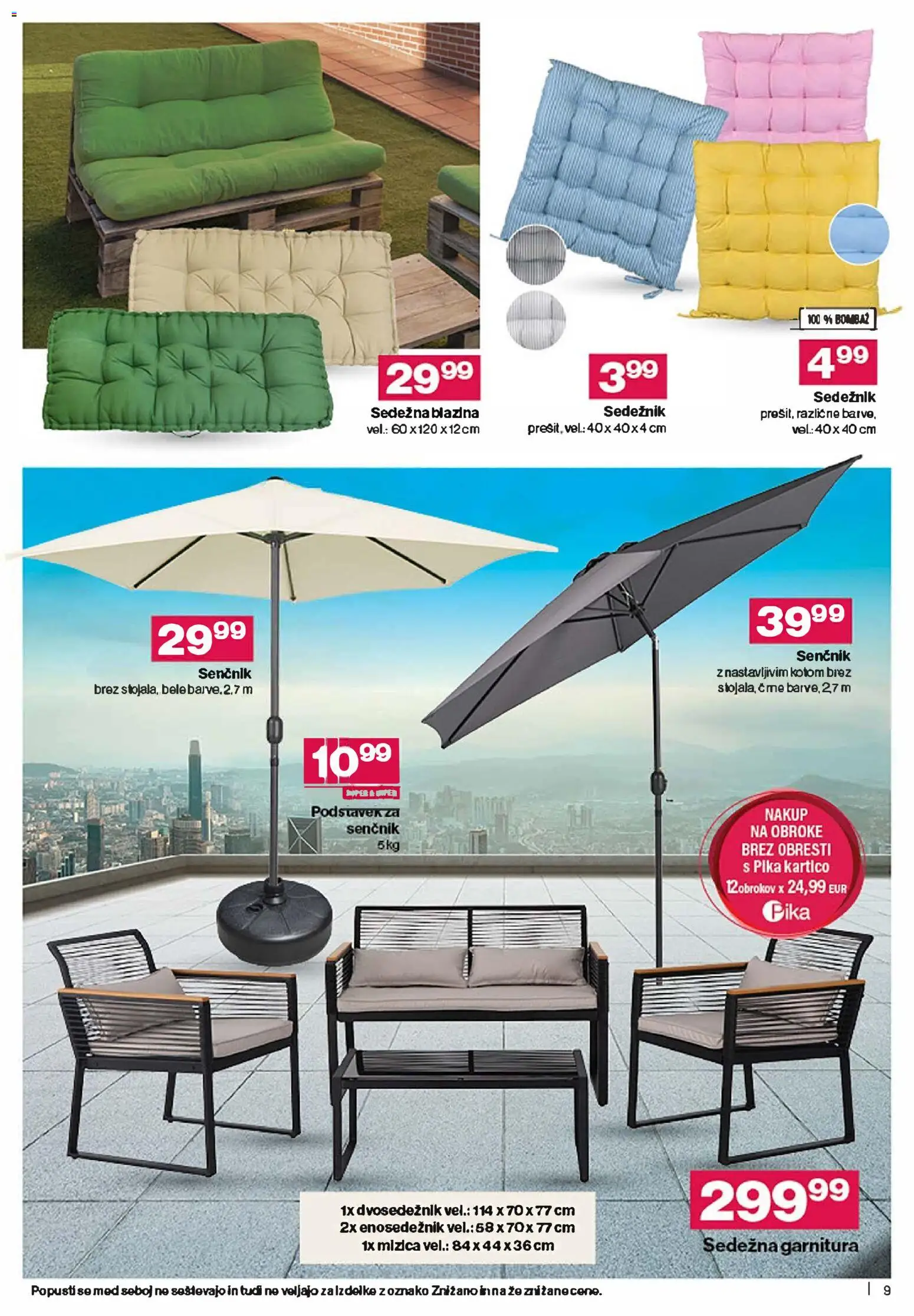Novi Mercator katalog ponudbe – veljaven od 15.04.2026 | Stran: 9 | Izdelki: Senčnik, Mizica, Blazina, Sedezna garnitura