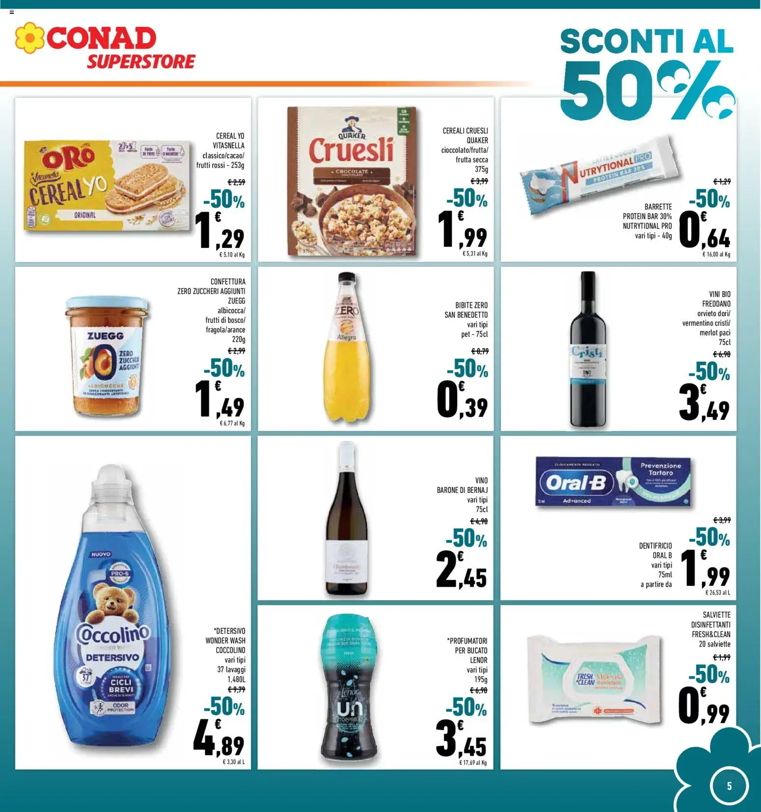 Volantino Conad del 08.04.2026 | Pagina: 5 | Prodotti: Cereali, Frutta, Vino, Albicocche