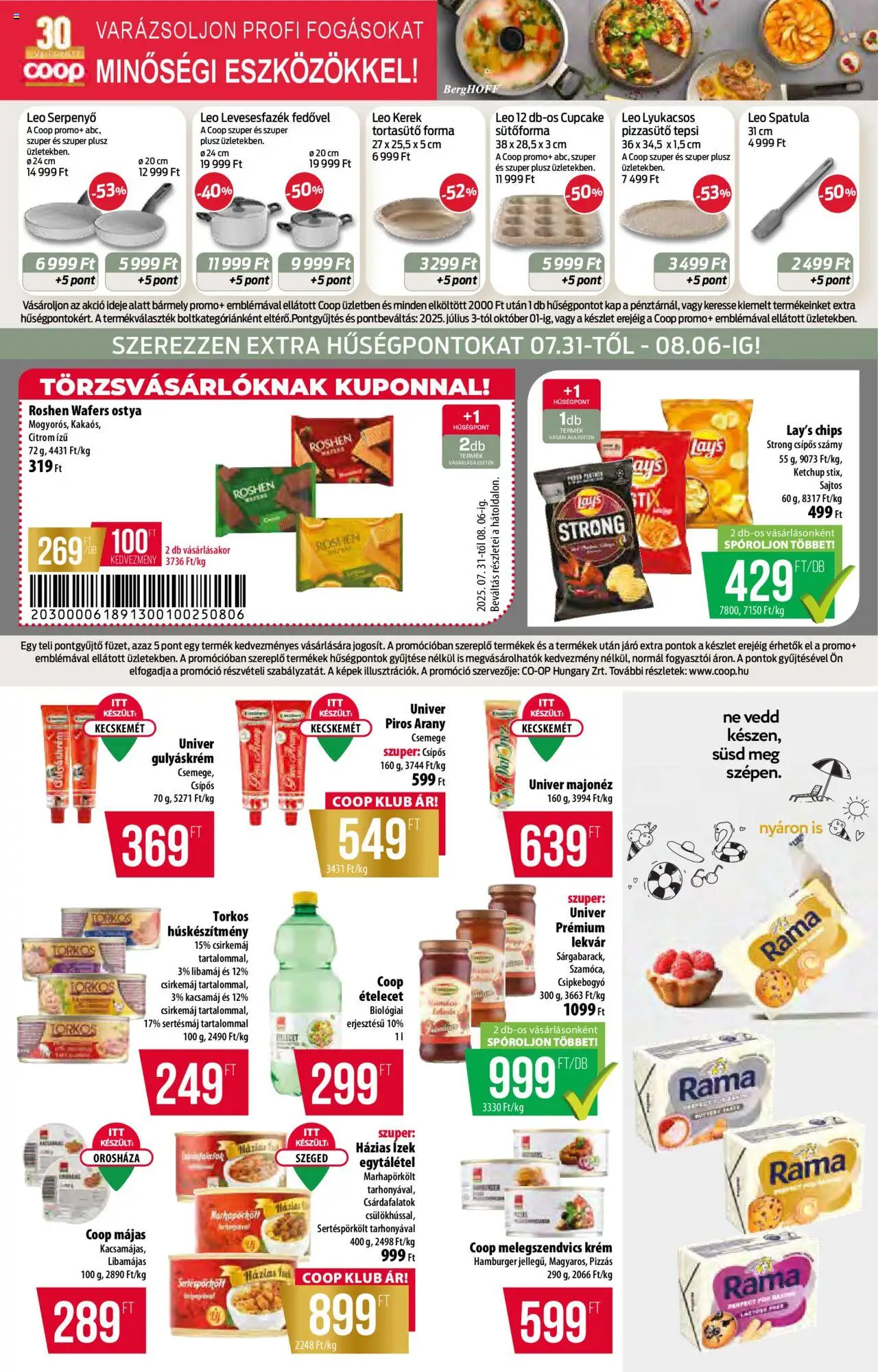 COOP akciós ujság - amely érvényes a következő dátumtól: 31.07.2025 | Oldal: 4 | Termékek: Gulyáskrém, Sütőforma, Serpenyő, Majonéz