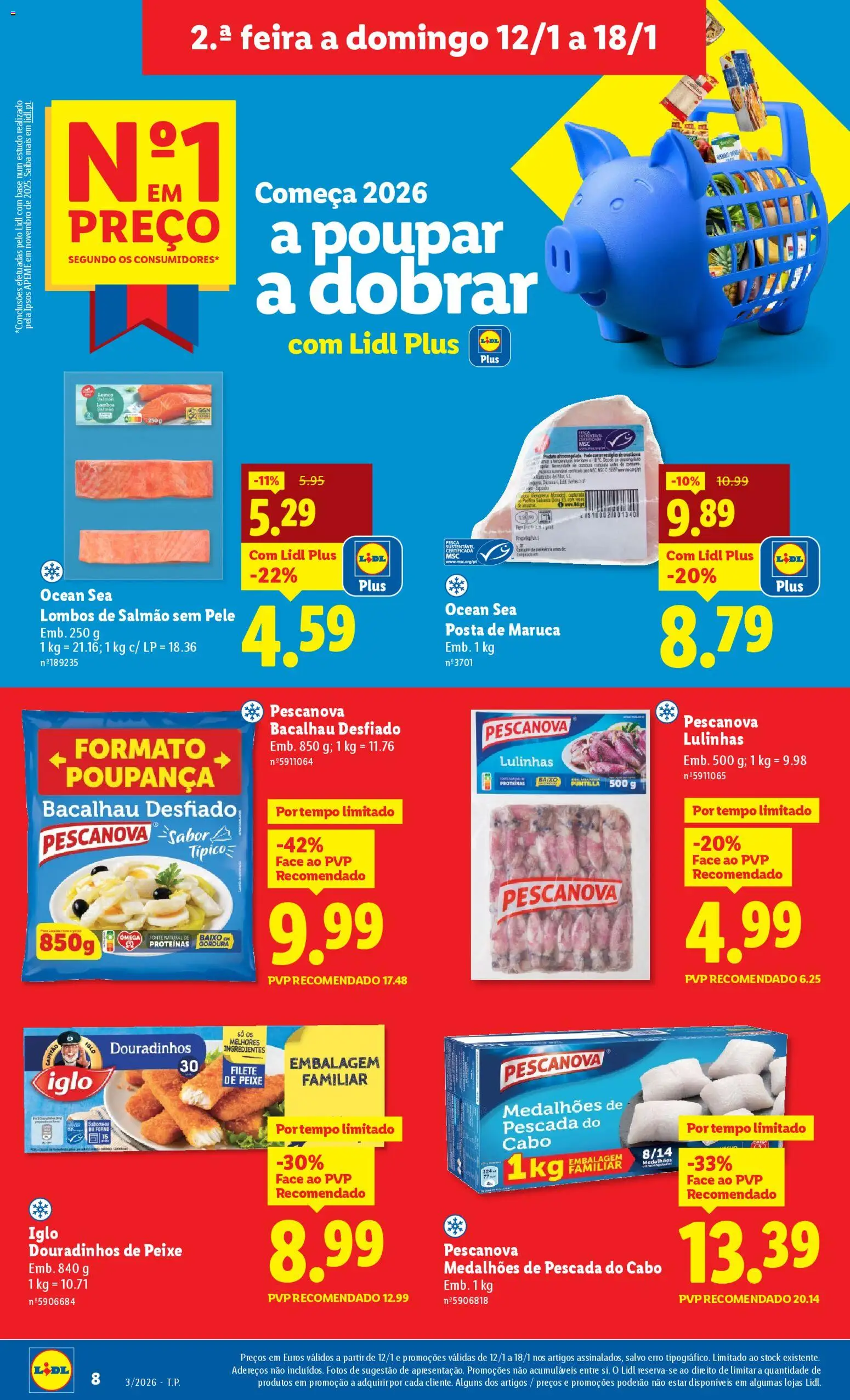 Lidl folheto │ válido de 12.01.2026 | Página: 8 | Produtos: Bacalhau, Congelador, Pescada, Pescada do cabo