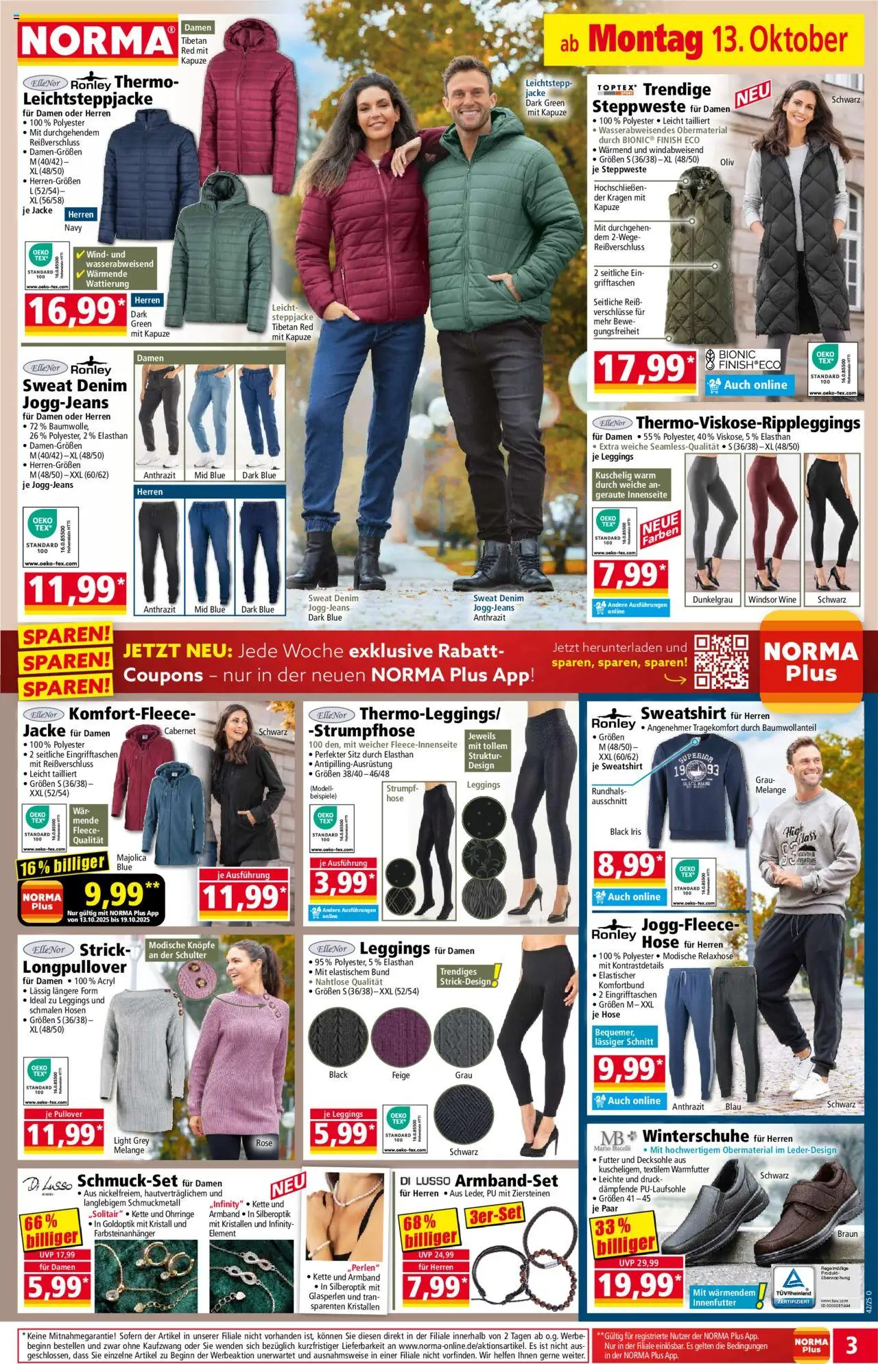 Norma Prospekt 	 – gültig ab 13.10.2025 | Seite: 3 | Produkte: Steppweste, Steppjacke, Finish, Hose