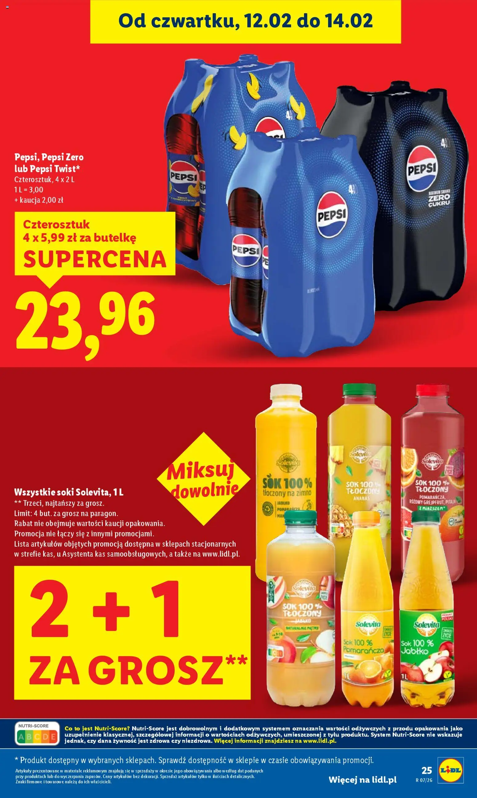 Lidl Gazetka od 12.02.2026 | Strona: 25 | Produkty: Pepsi, Soki, Sok, Ananas