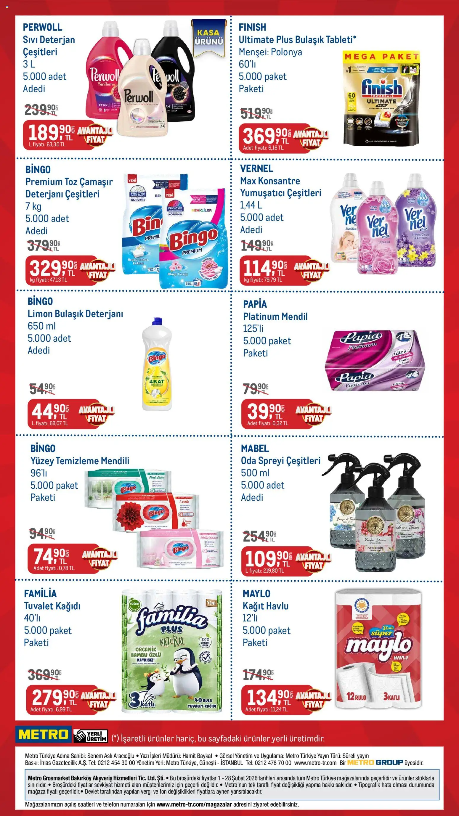 Metro - Kişisel Bakım ve Temizlik Ürünleri - 01.02.2026 tarihinden itibaren geçerlidir | Sayfa: 2 | Ürünler: Baskı, Yumuşatıcı, Tuvalet kağıdı, Nergis