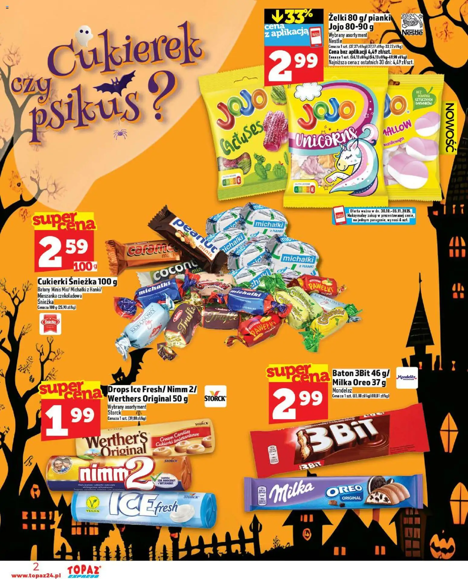 Topaz Gazetka - Express od 30.10.2025 | Strona: 2 | Produkty: Czekoladowa, Żelki, Sok, Cukierki