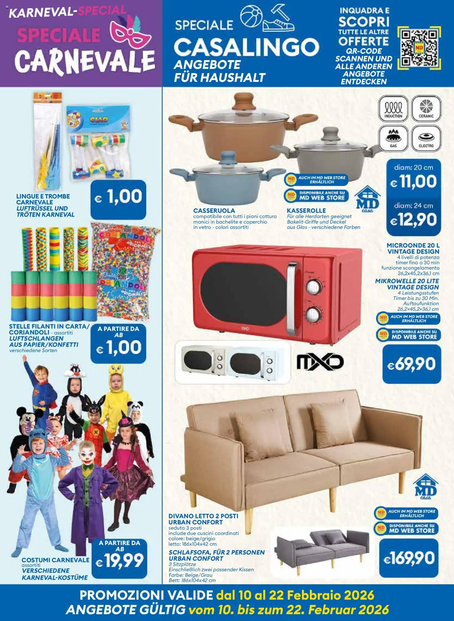 Volantino MD Discount del 10.02.2026 | Pagina: 7 | Prodotti: Microonde, Divano letto, Letto, Divano