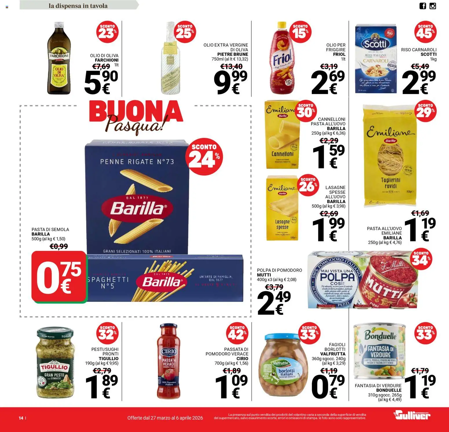 Volantino Gulliver del 27.03.2026 | Pagina: 14 | Prodotti: Fagioli, Pasta, Mutti, Olio di Oliva
