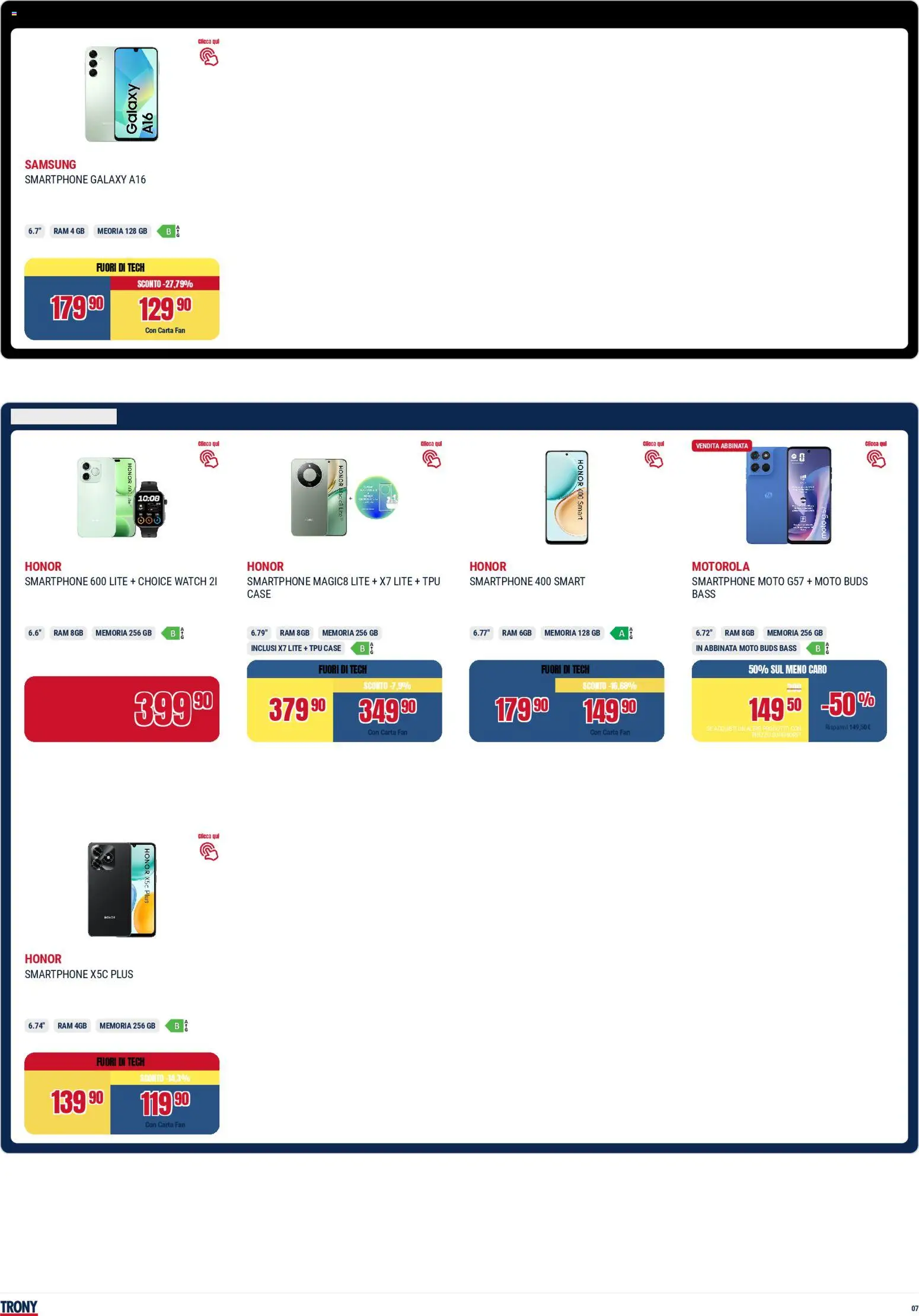 Volantino Trony del 28.04.2026 | Pagina: 7 | Prodotti: Ceci, Smartphone, Fan, Samsung