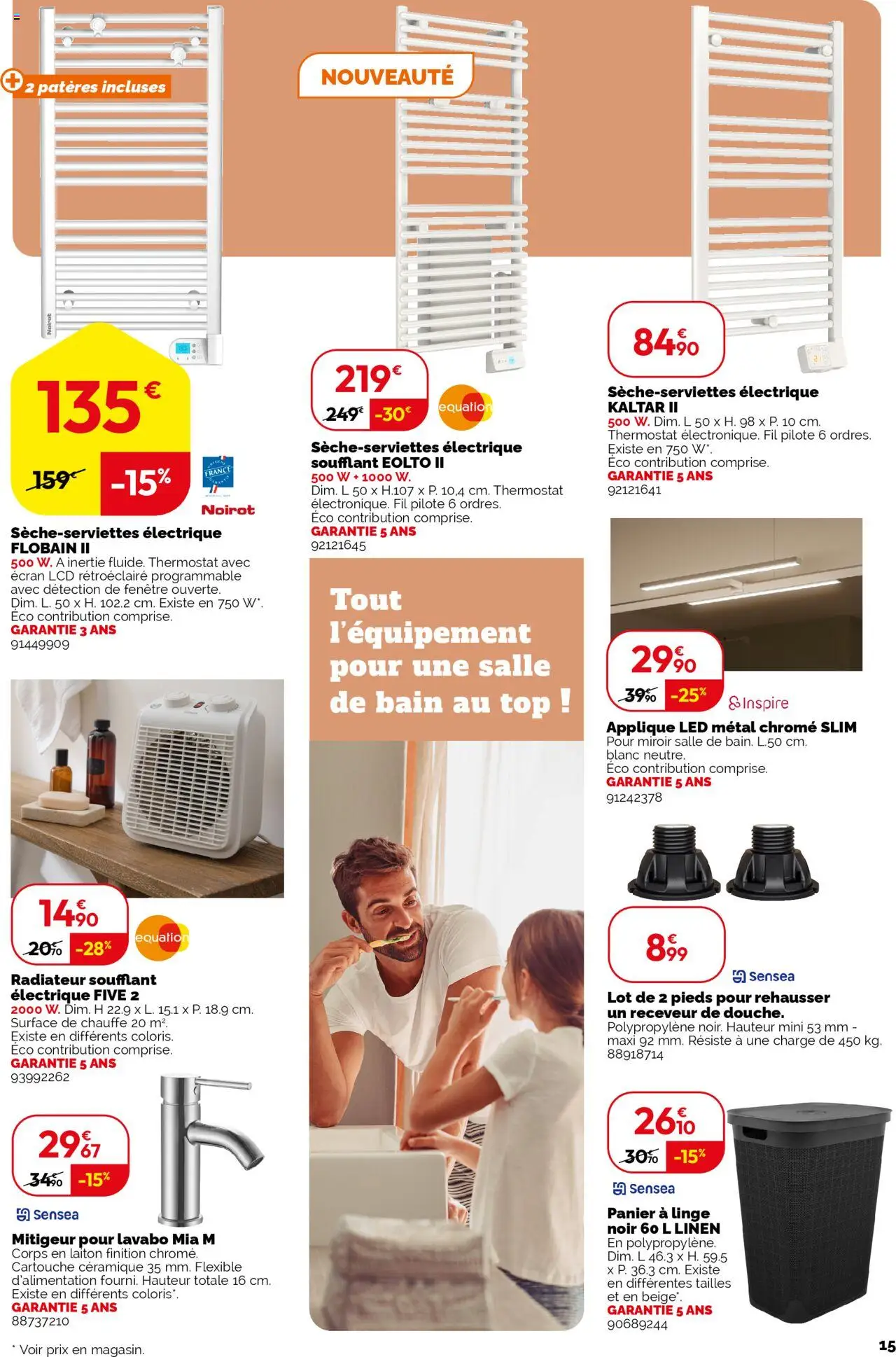 {H1} | Page: 15 | Produits: Panier à linge, Lavabo, Radiateur, Miroir