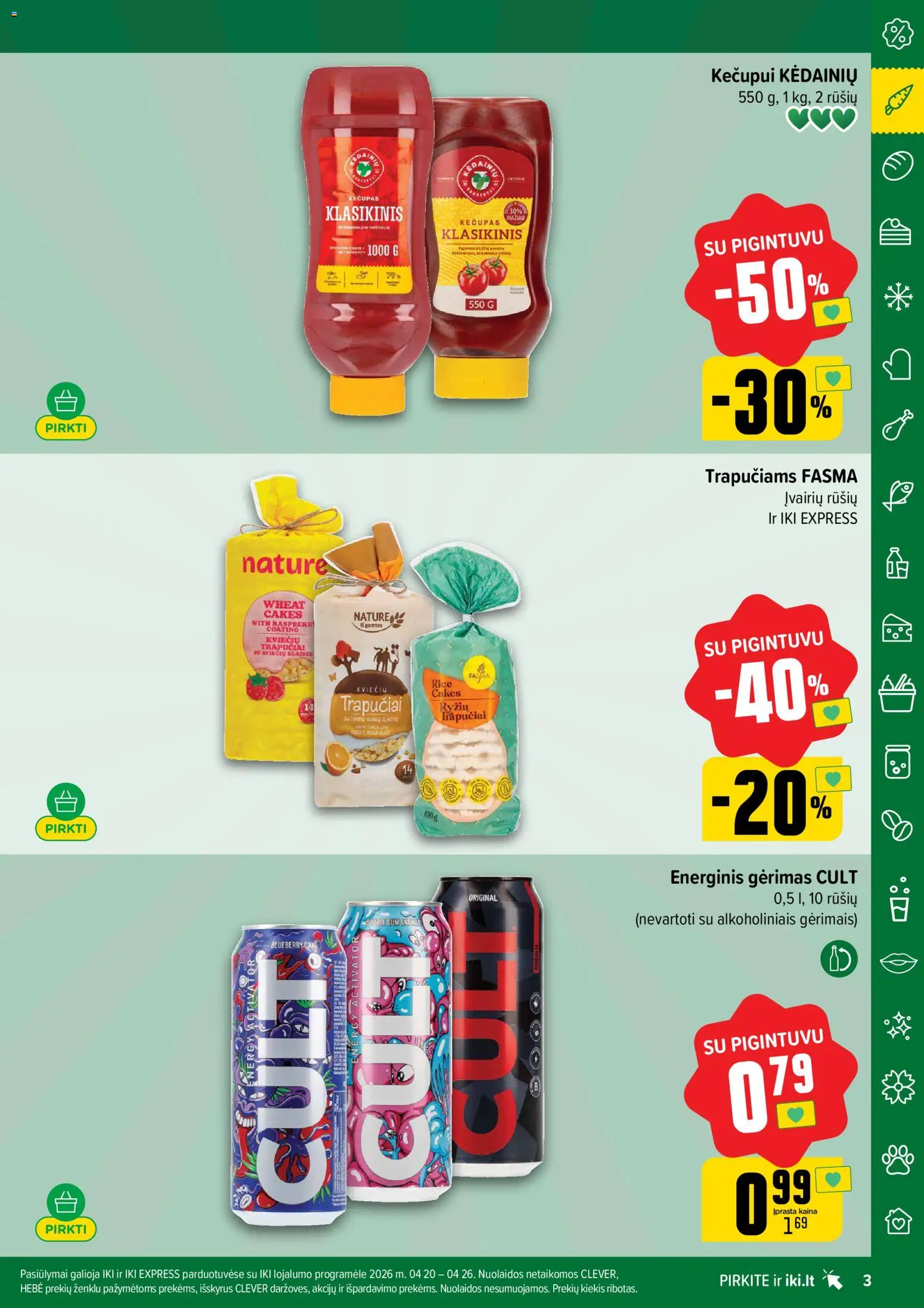 IKI akcijos nuo 20.04.2026 | Puslapis: 3 | Prekių: Energinis gėrimas, Kečupas