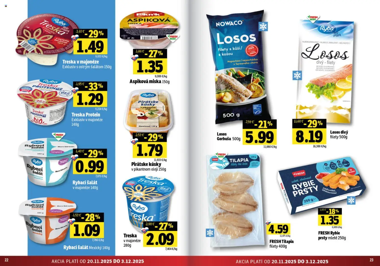 Nové Fresh akcie – leták je platný od 20.11.2025 | Strana: 12 | Produkty: Protein, Ryba, Losos, Treska