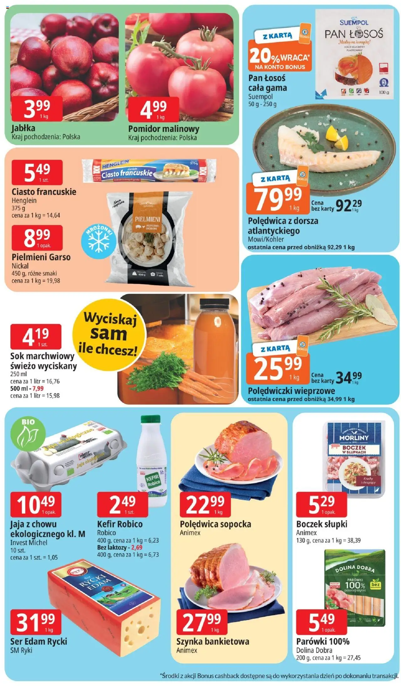 E.Leclerc Gazetka - Warszawa Jerozolimskie od 16.09.2025 | Strona: 2 | Produkty: Kefir robico, Szynka, Polędwica z dorsza, Sok marchwiowy