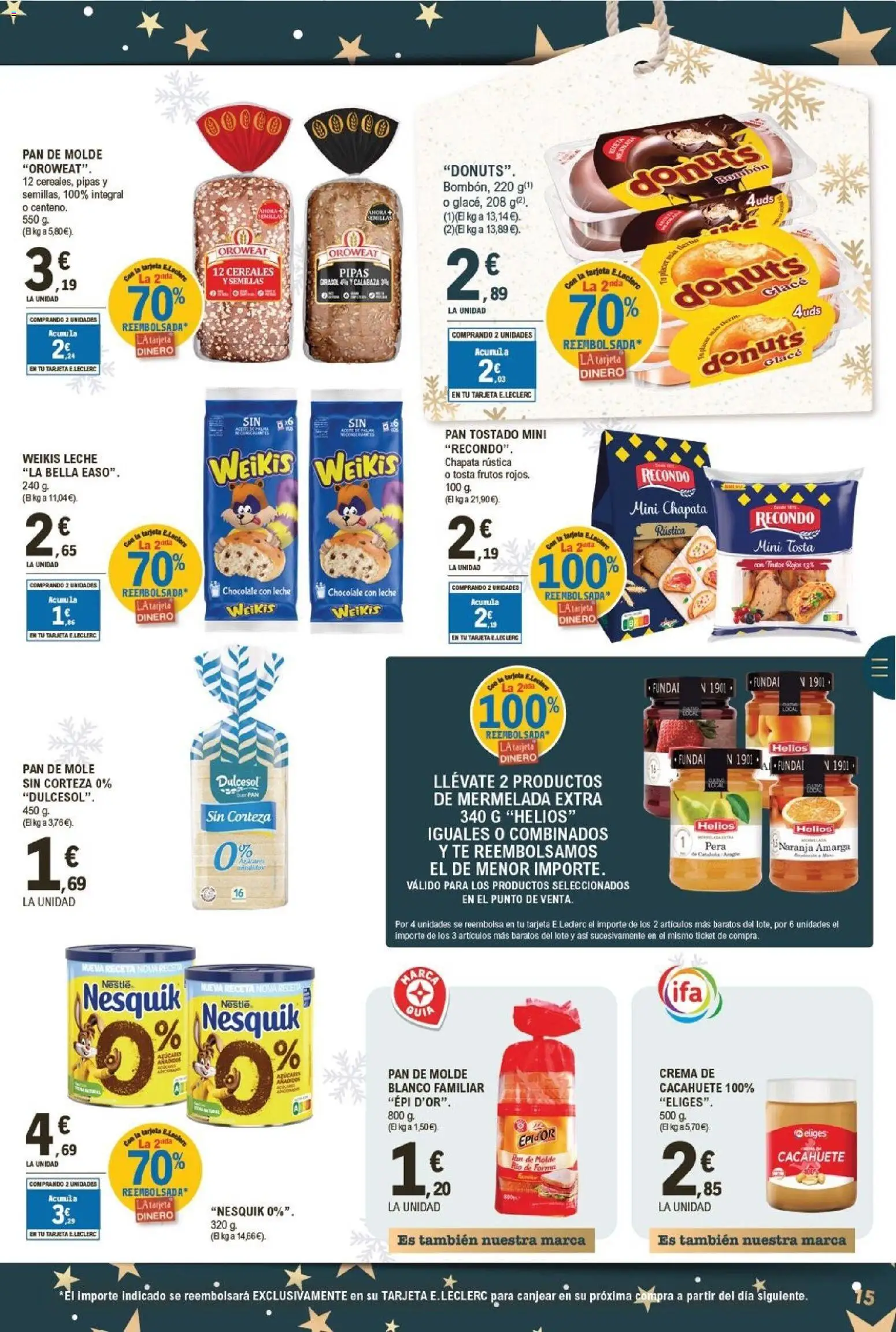 E.Leclerc folleto │ válido desde el 26.12.2025 | Página: 15 | Productos: Crema, Pan de molde, Chocolate con leche, Donuts