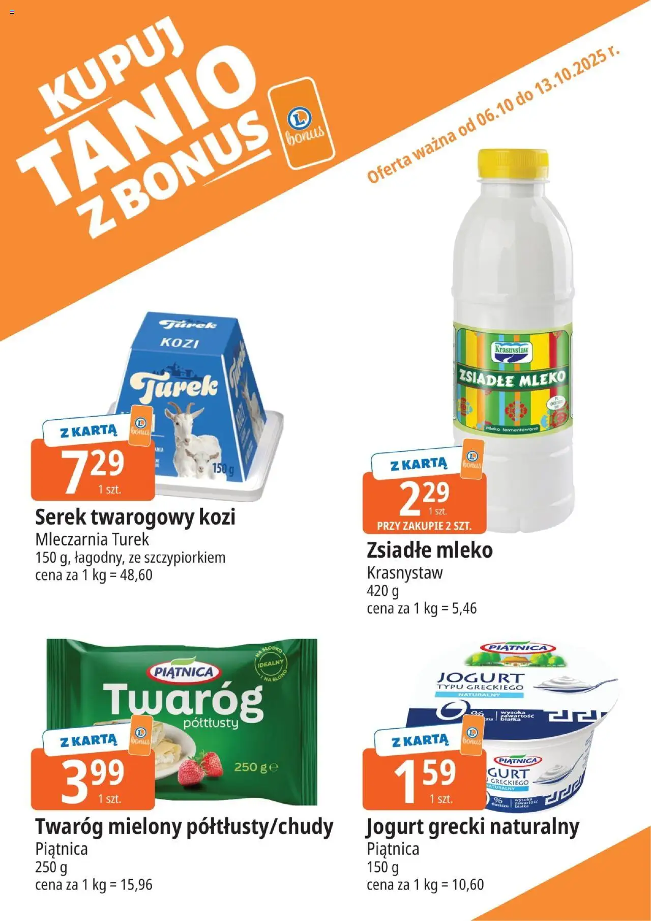 E.Leclerc Gazetka - Elbląg kupony dodatkowe od 06.10.2025 | Strona: 4 | Produkty: Jogurt grecki, Karta, Zsiadłe mleko, Jogurt