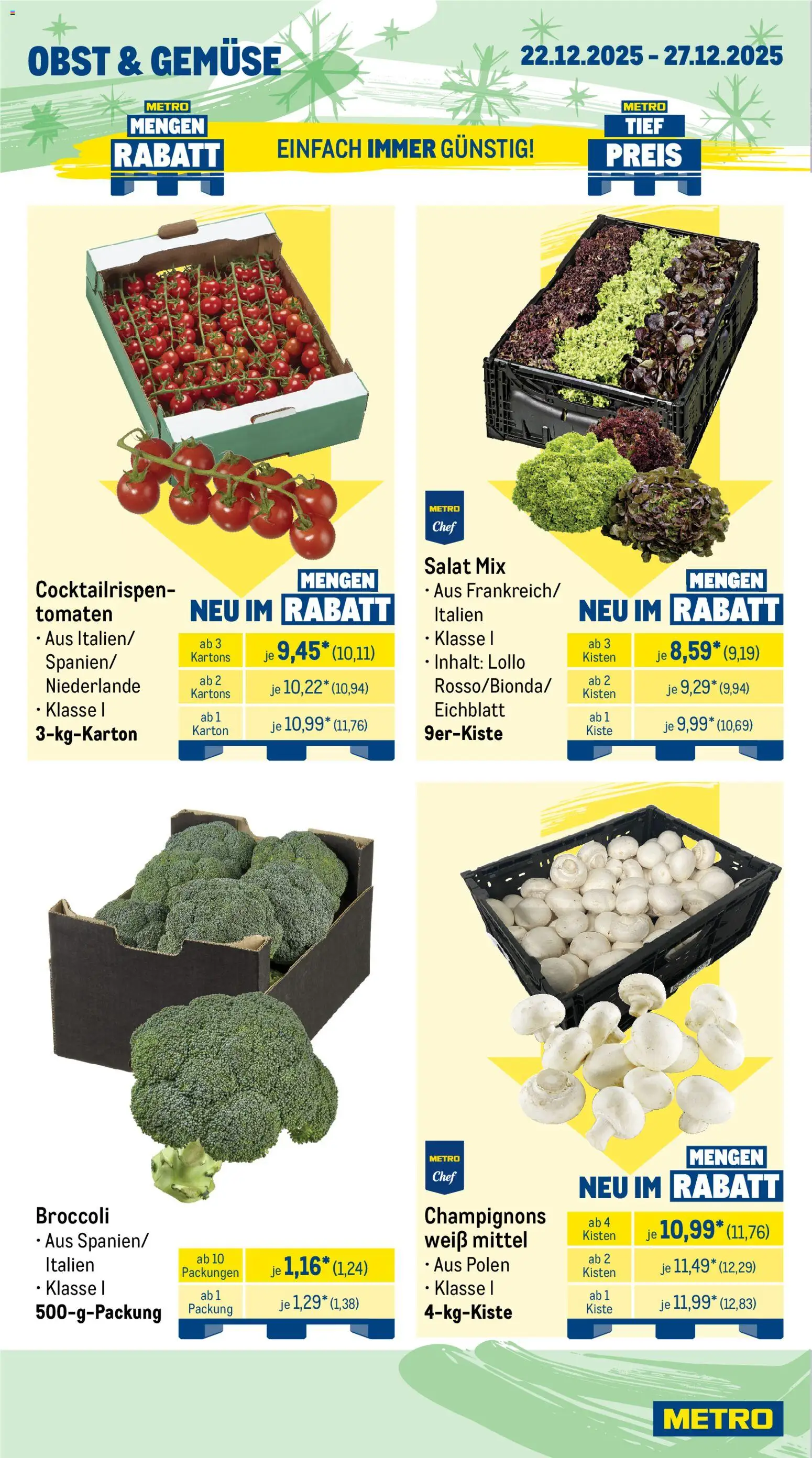 Metro - Wochen-Angebote Gastro – gültig ab 22.12.2025 | Seite: 8 | Produkte: Tomaten, Gemüse, Obst, Salat