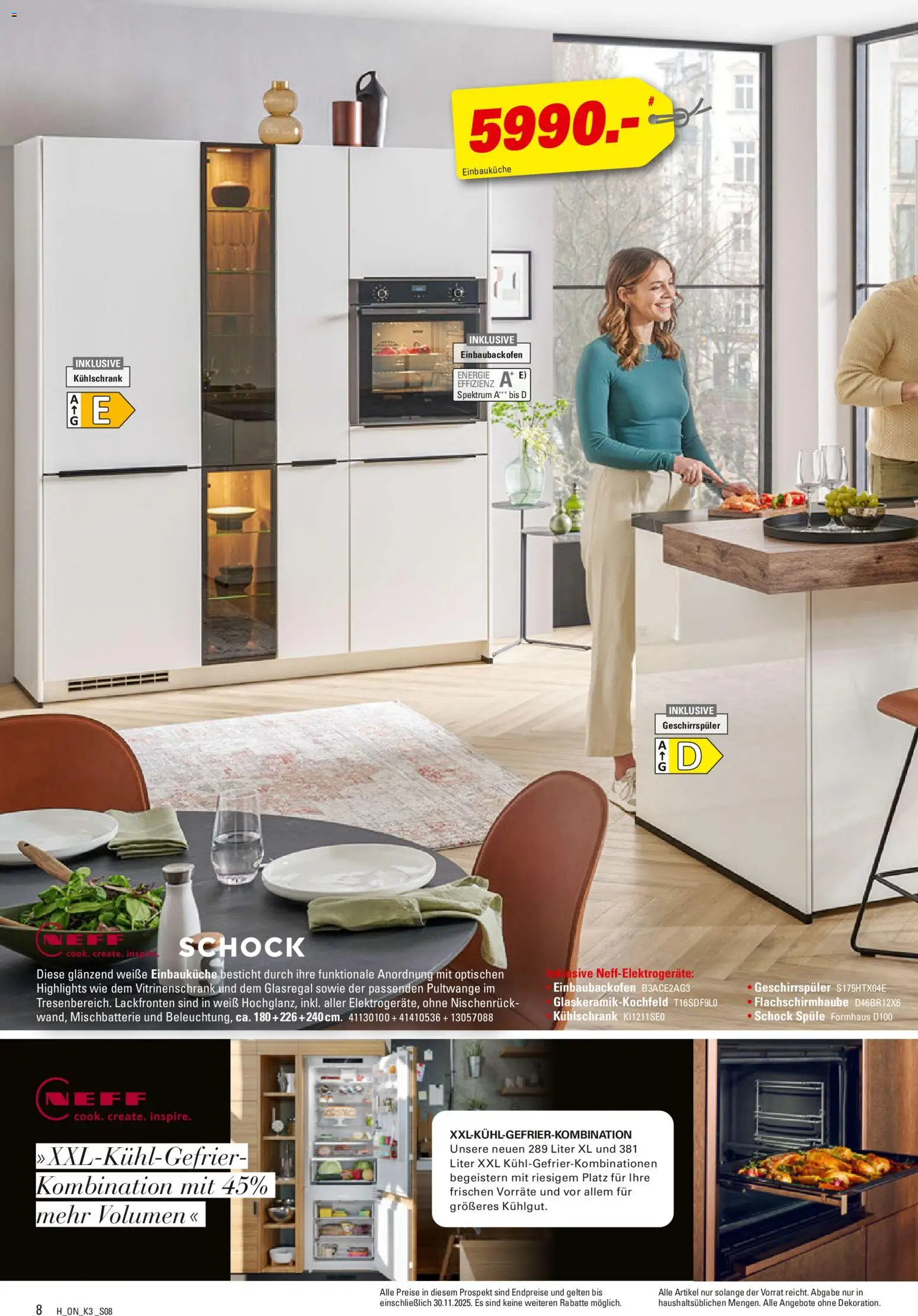 Höffner Prospekt 	 – gültig ab 03.11.2025 | Seite: 8 | Produkte: Neff, Einbauküche, Vitrinenschrank, Kühlschrank