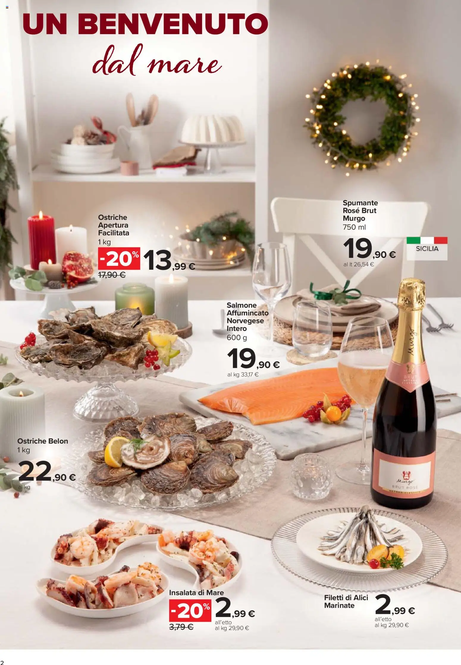 Volantino Carrefour del 27.11.2025 | Pagina: 2 | Prodotti: Salmone, Insalata, Spumante, Alici