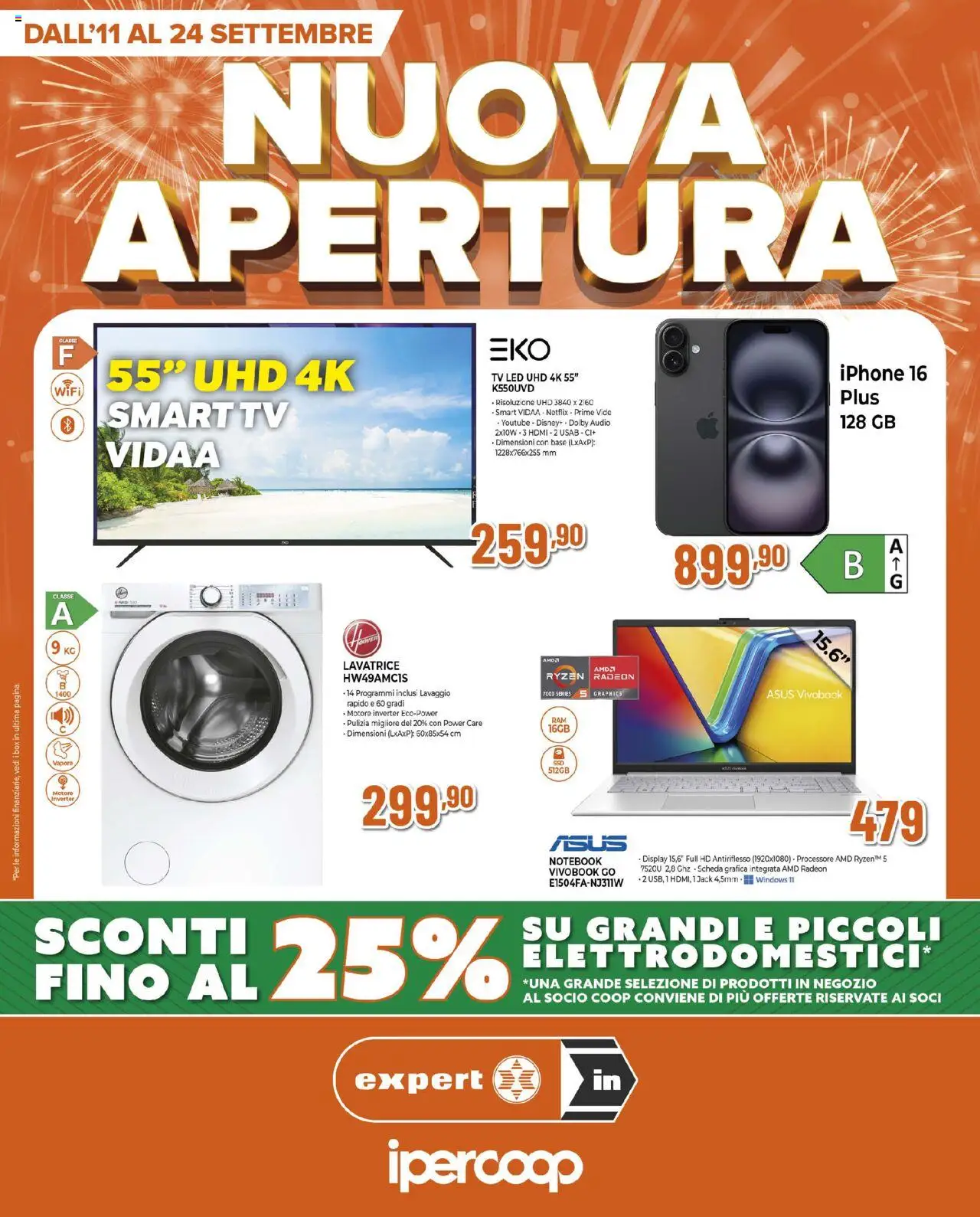 Volantino Ipercoop del 11.09.2025 | Pagina: 1 | Prodotti: Notebook, Iphone, smart TV, Audio