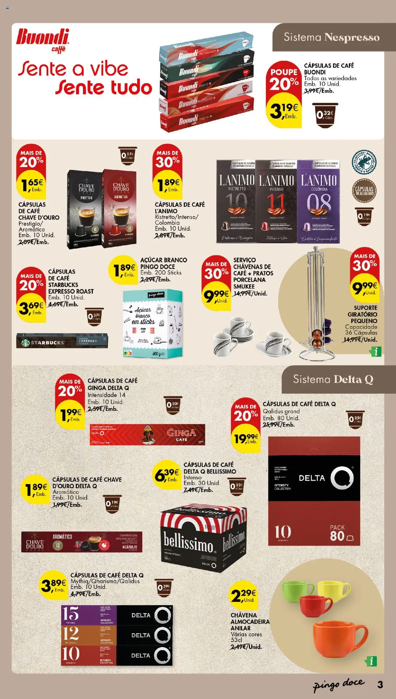 Pingo Doce - De Bebidas Quentes Açores │ válido de 16.10.2025 | Página: 3 | Produtos: Cafe buondi, Chávenas, Café, Açúcar