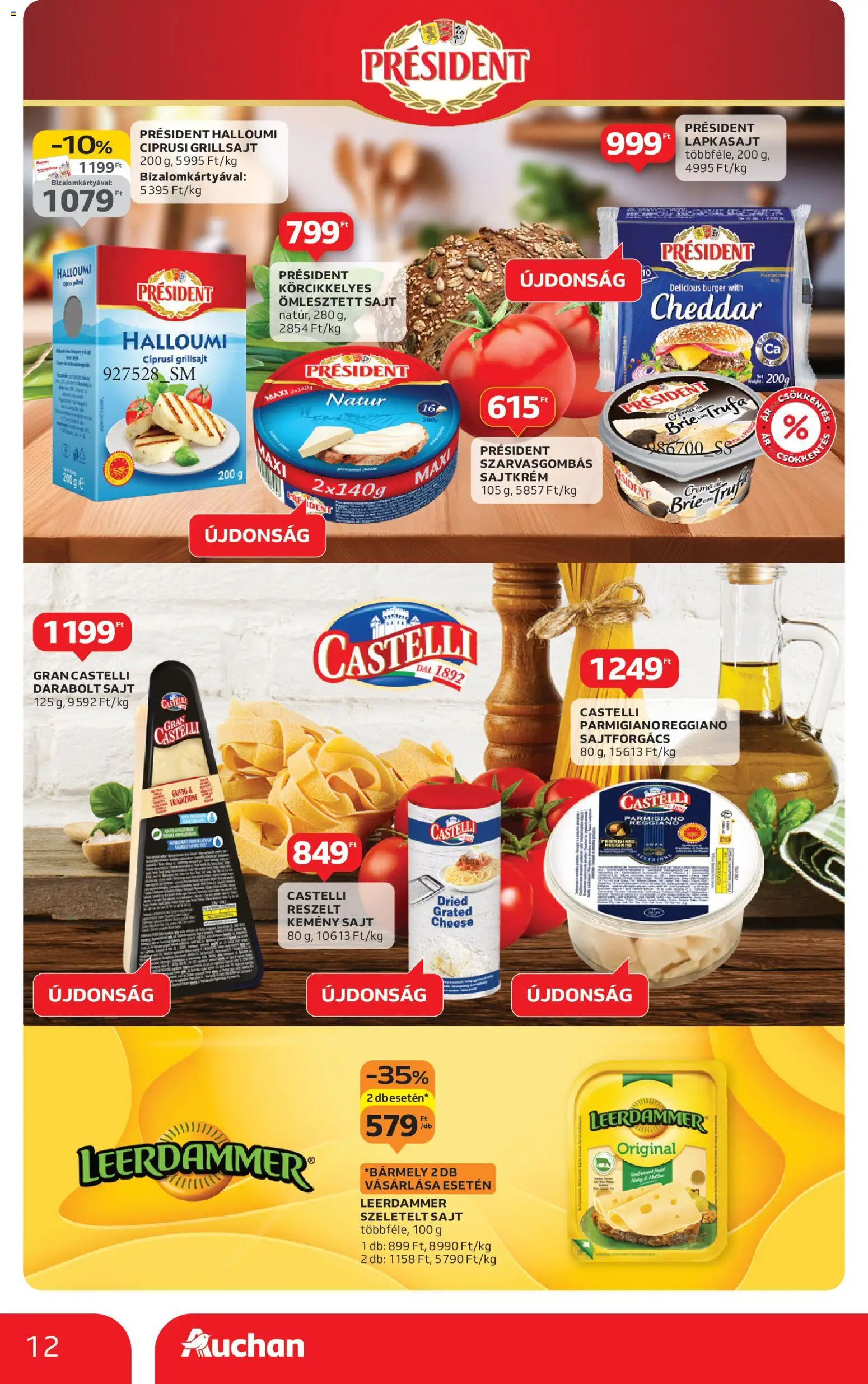 Auchan akciós ujság - amely érvényes a következő dátumtól: 15.01.2026 | Oldal: 12 | Termékek: Lapkasajt, Grillsajt, Sajt, Cheddar