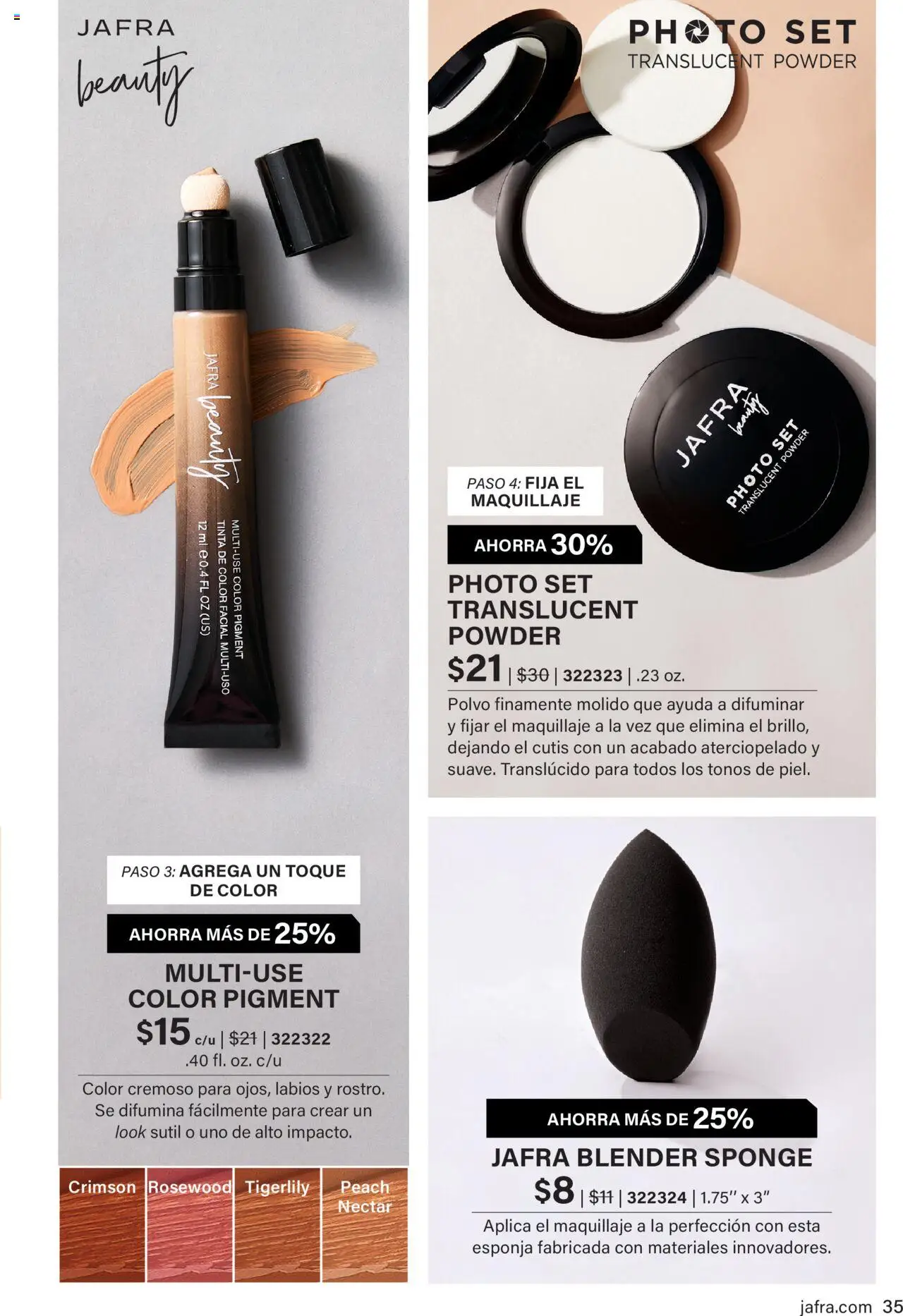 JAFRA folleto │ válido desde el 01.08.2025 | Página: 35 | Productos: Esponja, Maquillaje, Polvo, Néctar