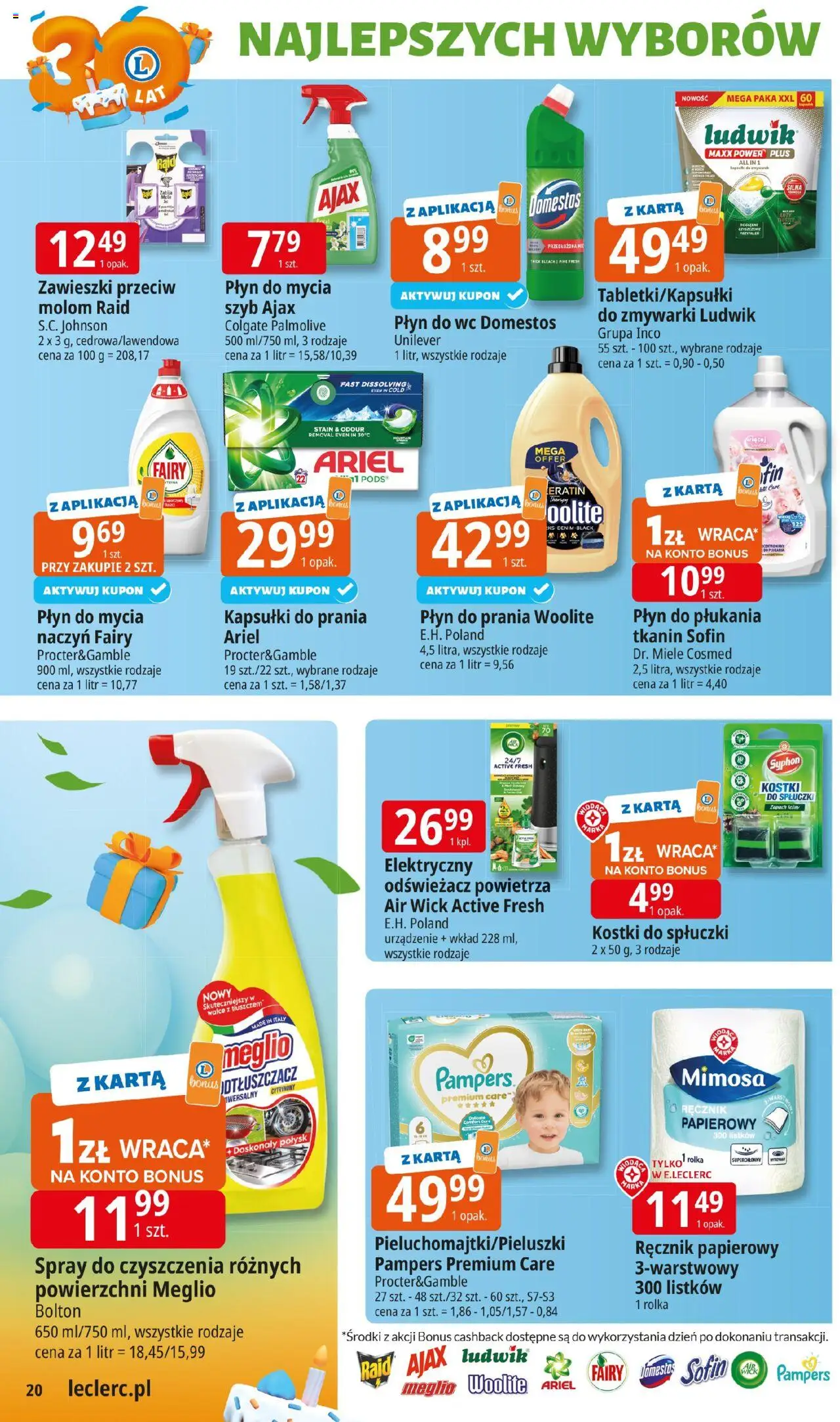 E.Leclerc Gazetka od 14.10.2025 | Strona: 20 | Produkty: Odświeżacz, Karta, Pampers, Ariel