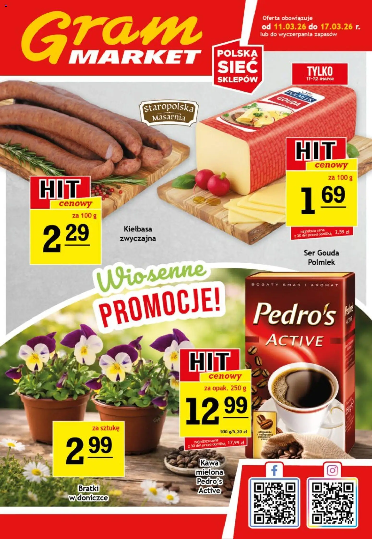 Gram Market gazetka od 11.03.2026 | Strona: 1 | Produkty: Kiełbasa, Bratki, Ser, Kawa