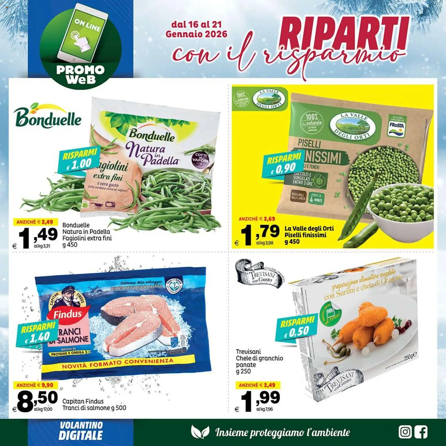 Volantino Elite Supermercati del 16.01.2026 | Pagina: 4 | Prodotti: Salmone, Surimi, Piselli, Fagiolini