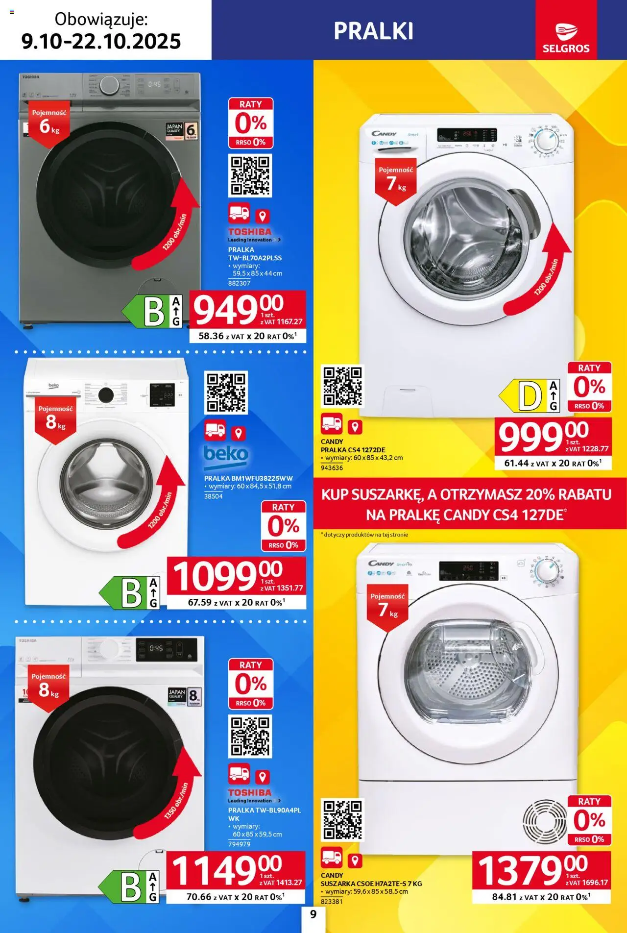 Selgros cash&carry Gazetka - Elektro AGD od 09.10.2025 | Strona: 9 | Produkty: Pralka, Suszarka