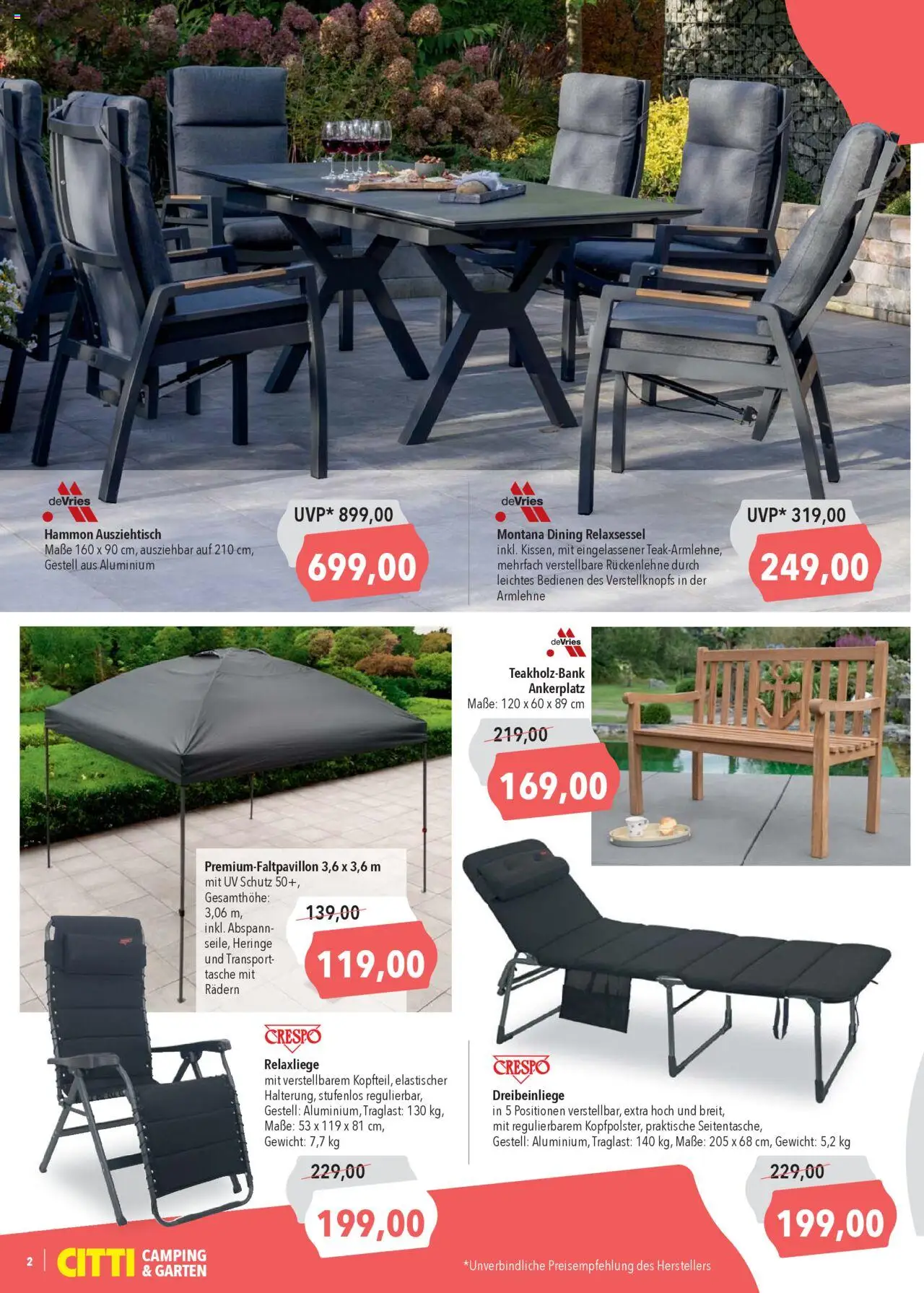 CITTI Markt - Camping und Garten - gültig ab dem 30.07.2025 | Seite: 2 | Produkte: Tasche, Gewicht, Relaxliege, Relaxsessel
