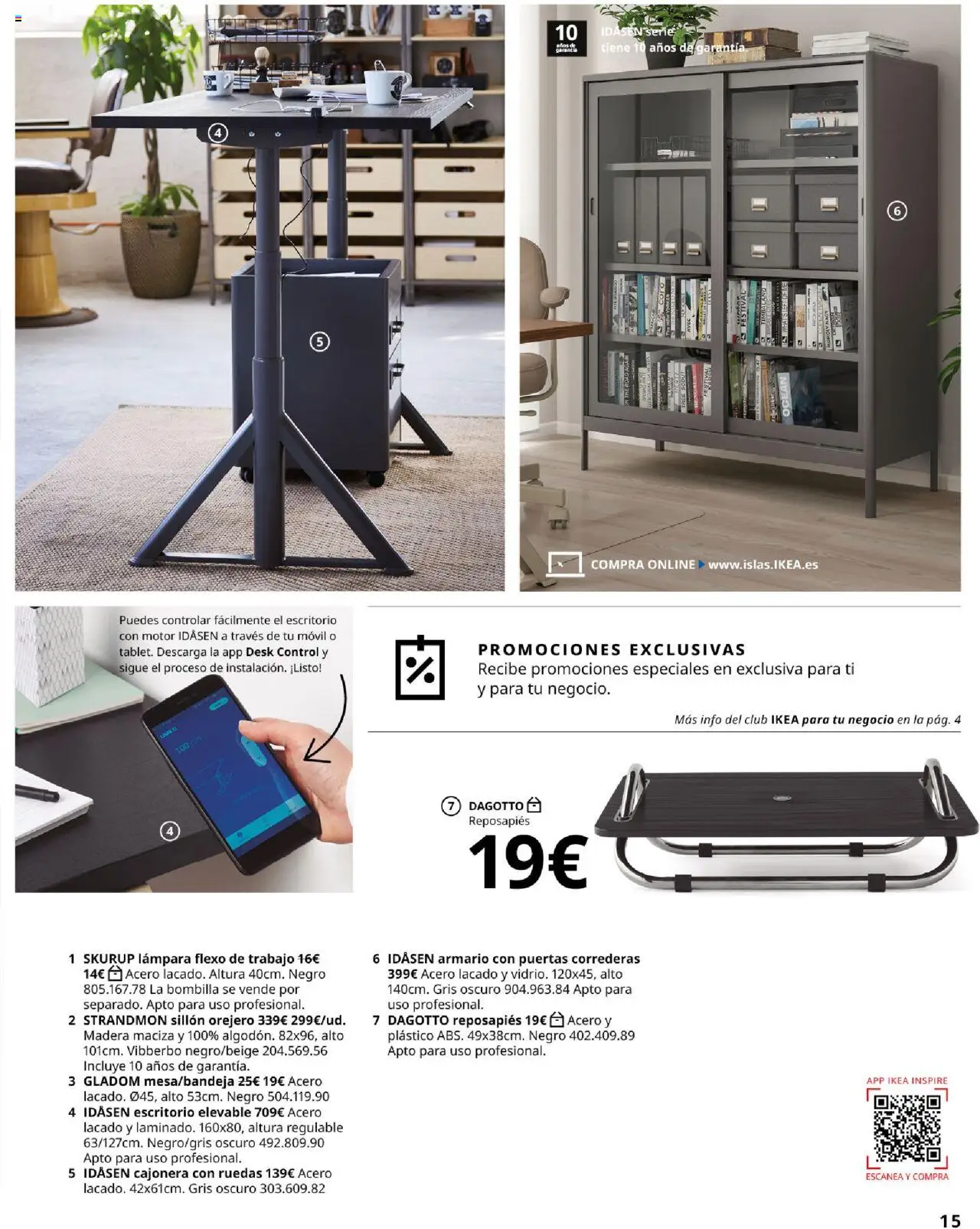 Catálogo IKEA para tu negocio │ válido desde el 04.02.2025 | Página: 15 | Productos: Reposapiés, Cajonera, Armario, Lámpara
