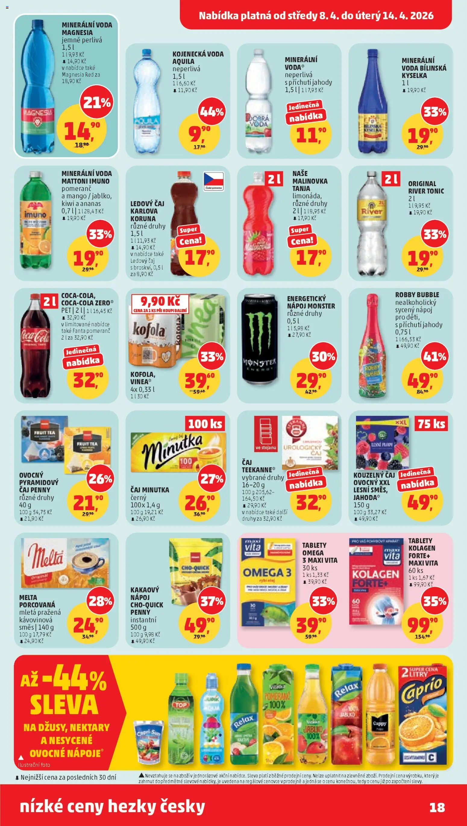 Penny Market leták od 08.04.2026 | Strana: 18 | Produkty: Dobrá voda, Mattoni, Omega, Aquila