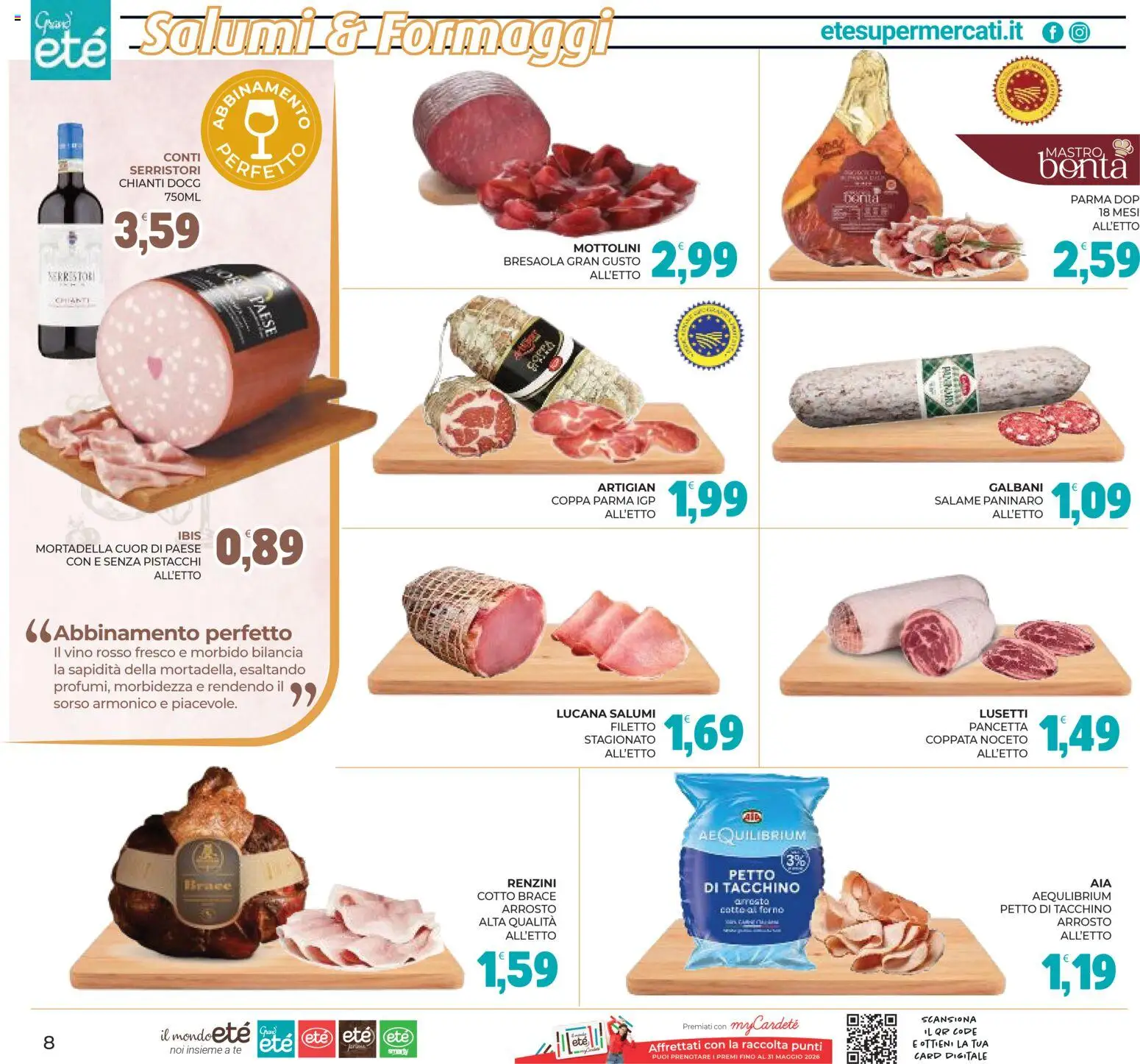 Volantino Eté del 29.04.2026 | Pagina: 8 | Prodotti: Pancetta, Tacchino, Bilancia, Vino rosso