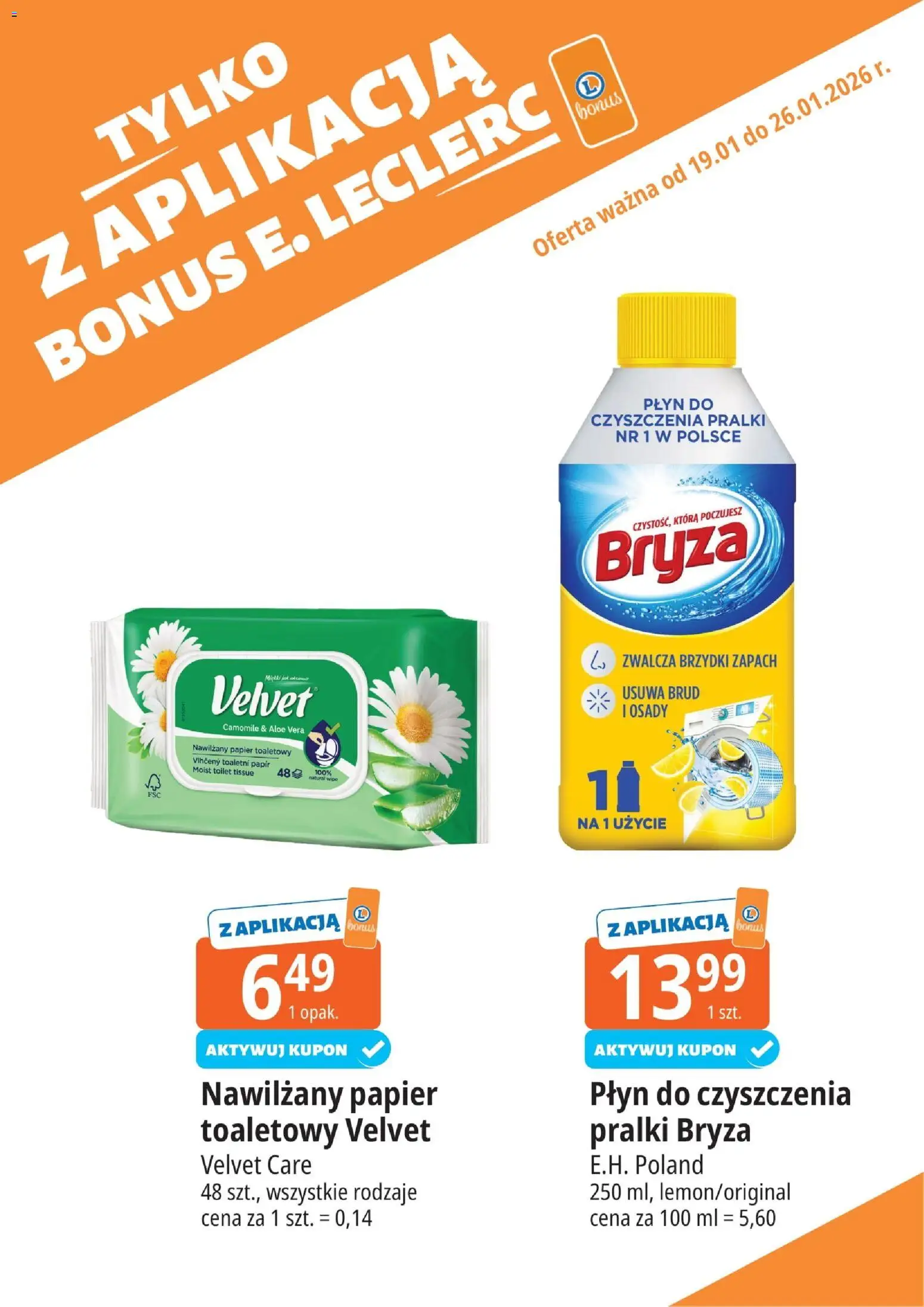 E.Leclerc Gazetka - Radom kupony dodatkowe od 19.01.2026 | Strona: 9 | Produkty: Papier toaletowy, Płyn do czyszczenia pralki, Zapach