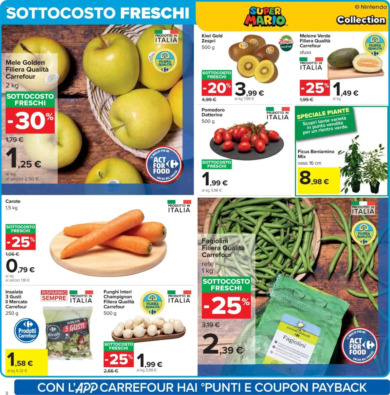 Volantino Carrefour del 15.09.2025 | Pagina: 8 | Prodotti: Mele, Pomodoro, Fagiolini, Vaso
