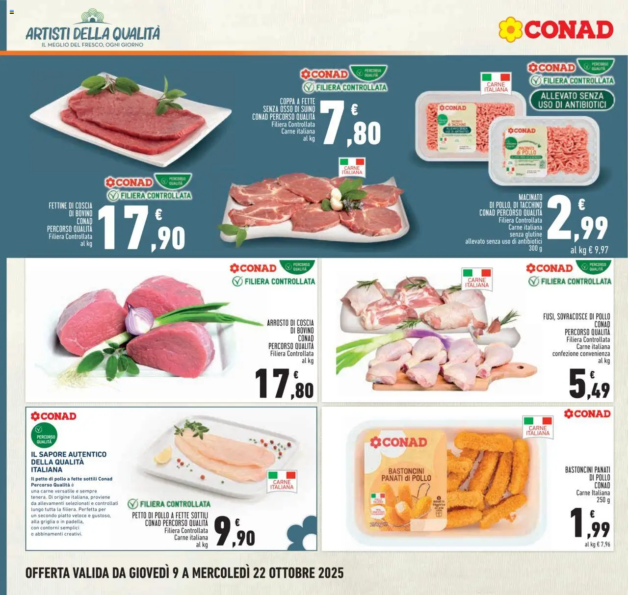 Volantino Conad del 09.10.2025 | Pagina: 8 | Prodotti: Petto di Pollo, Suino, Piatto, Griglia