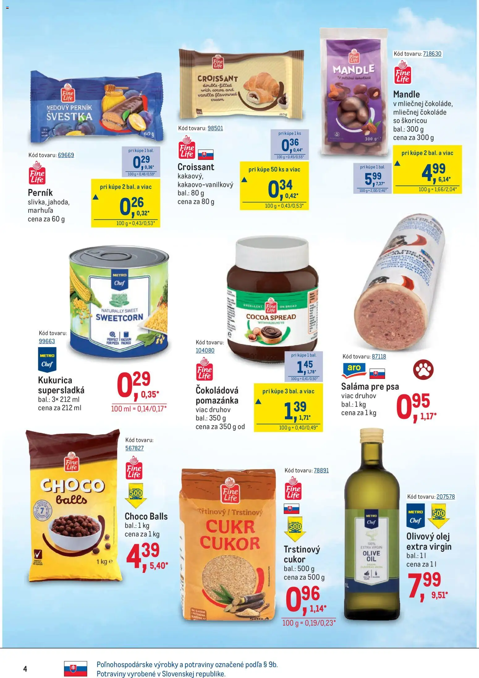 Nové Metro akcie – leták je platný od 08.04.2026 | Strana: 4 | Produkty: Olej, Croissant, Kukurica, Mandle