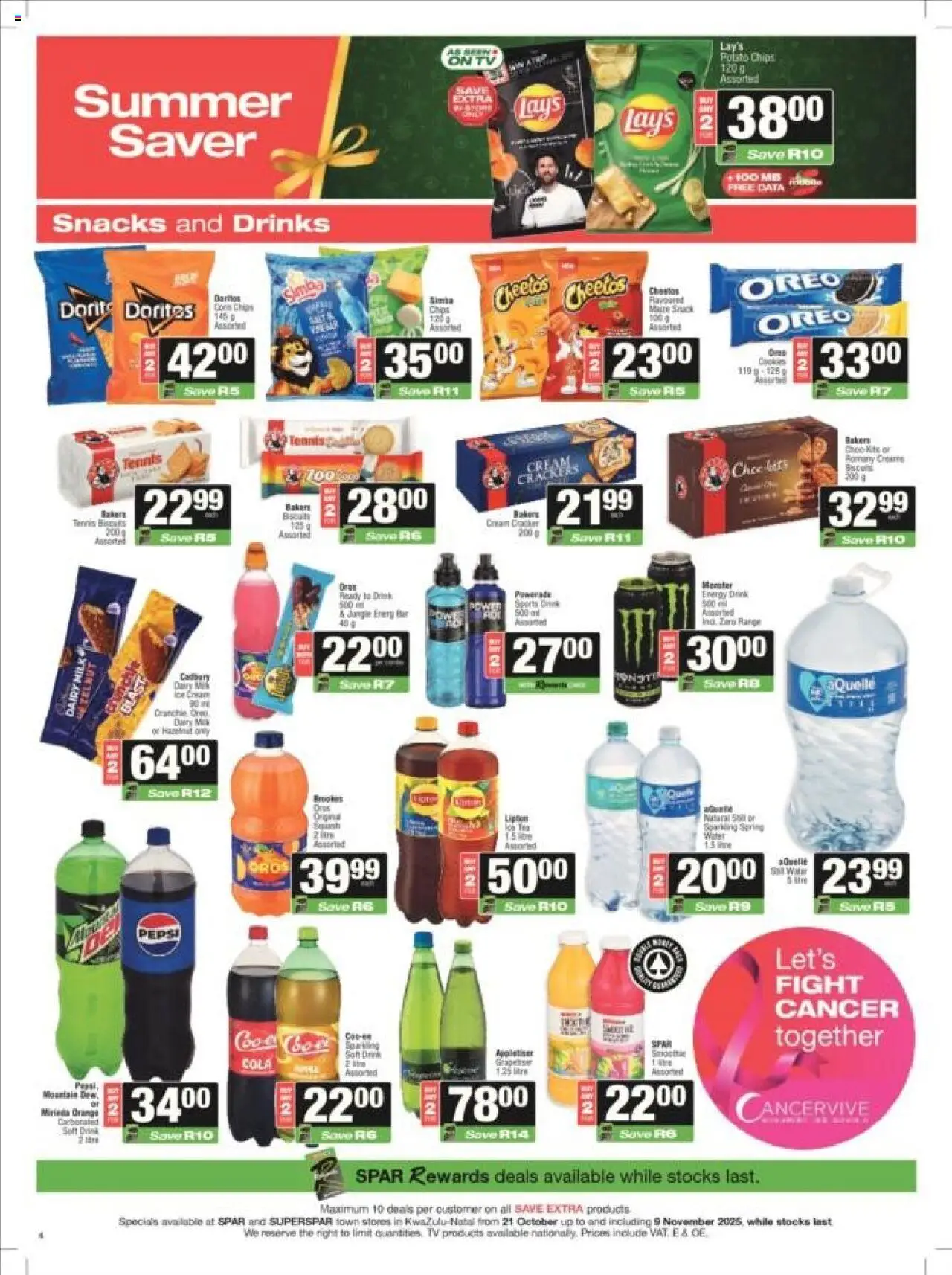 New Superspar catalogue – valid from 21.10.2025 | Page: 4 | Products: Milk, Snacks, Ice cream, Water