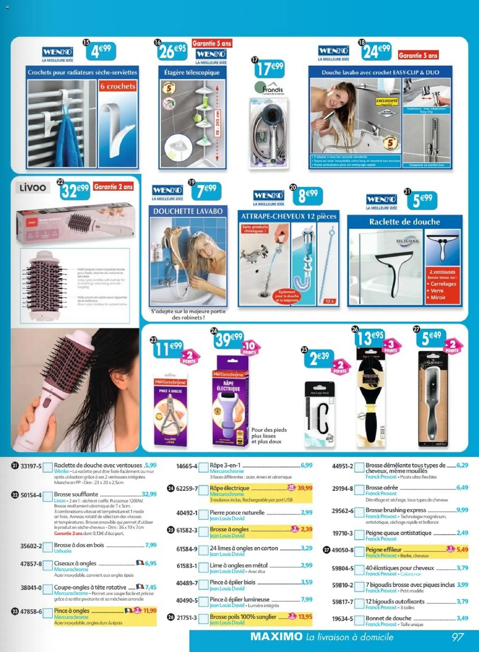 {H1} | Page: 97 | Produits: USB, Lavabo, Baignoire, Élastiques