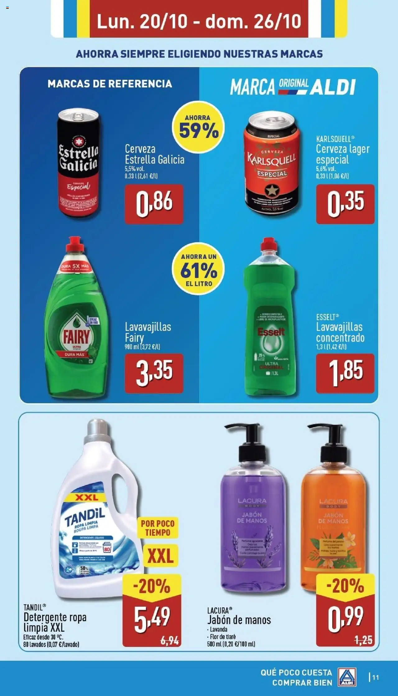 Aldi folleto Canarias │ válido desde el 20.10.2025 | Página: 11 | Productos: Detergente, Cerveza, Lavavajillas, Body
