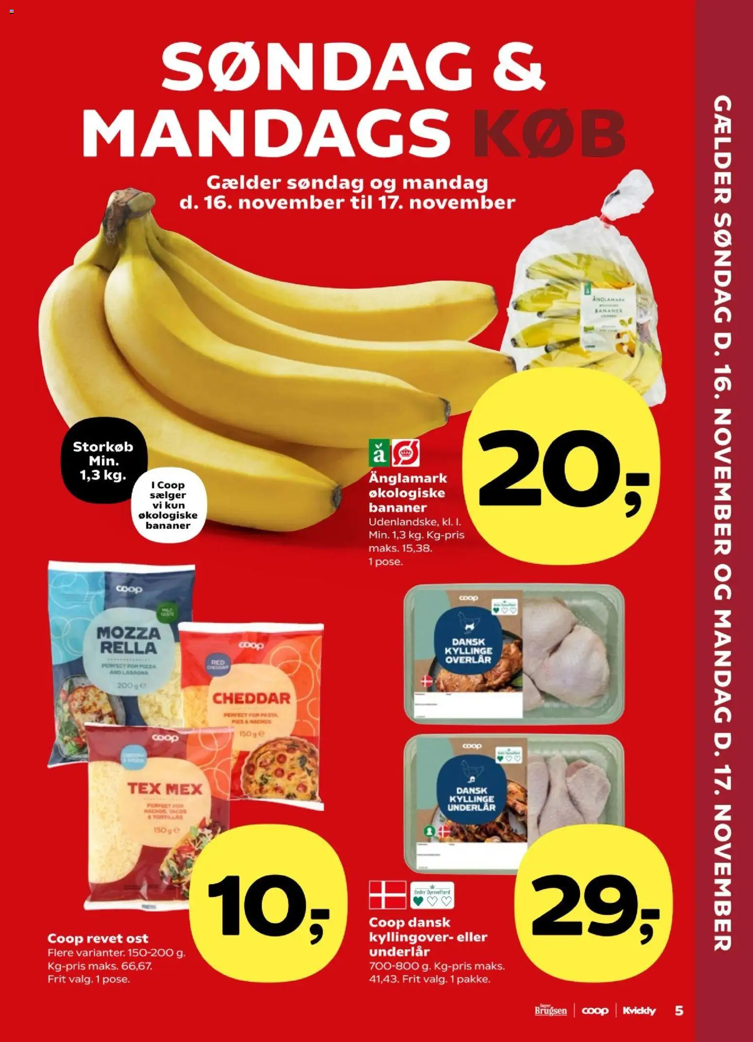 Super Brugsen tilbudsavis – gyldig fra 14.11.2025 | Side: 5 | Produkter: Ost, Cheddar, Pizza, Bananer