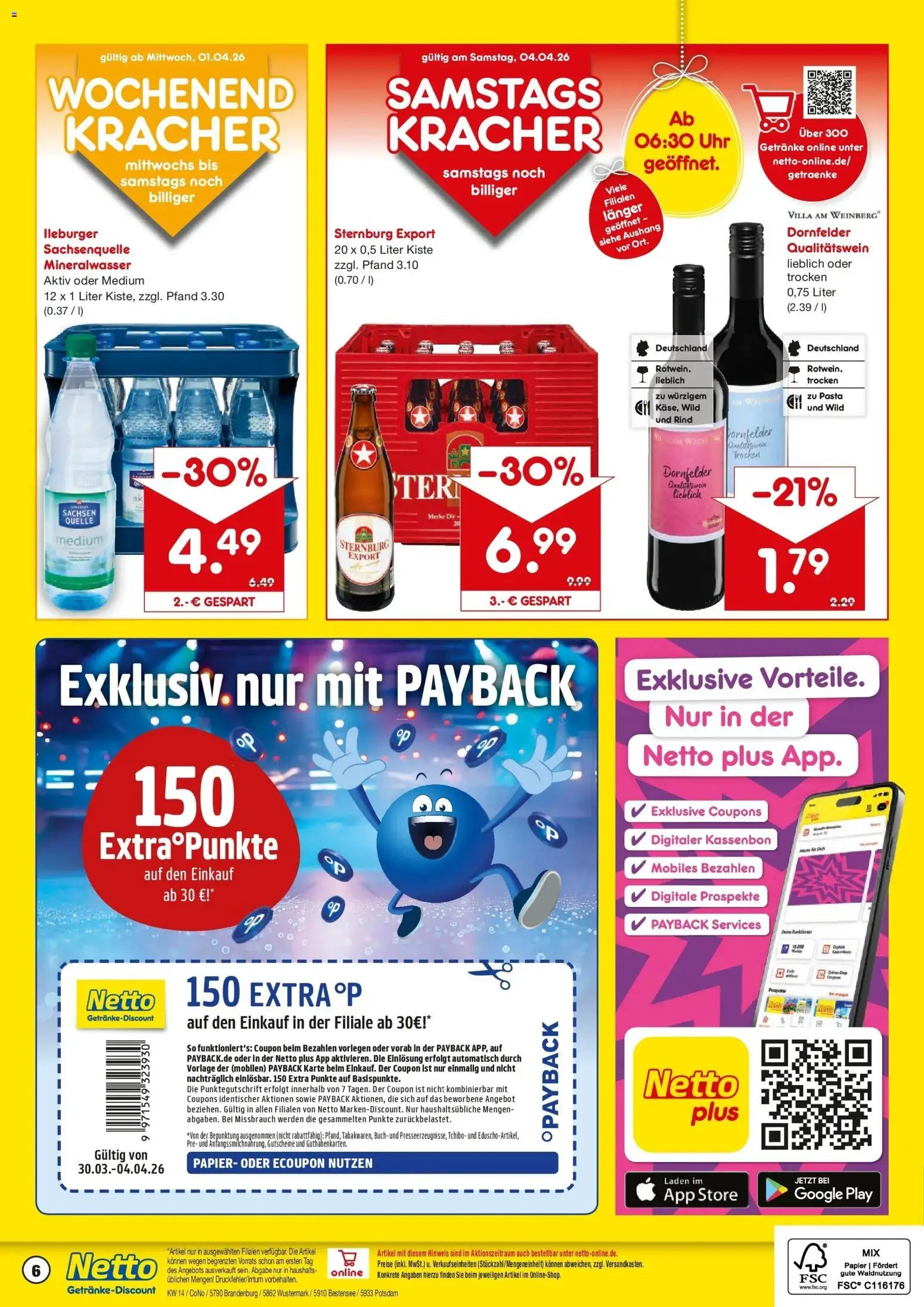 Netto Marken-Discount Prospekt Wustermark-Elstal	 – gültig ab 30.03.2026 | Seite: 6 | Produkte: Mineralwasser, Pasta, Uhr