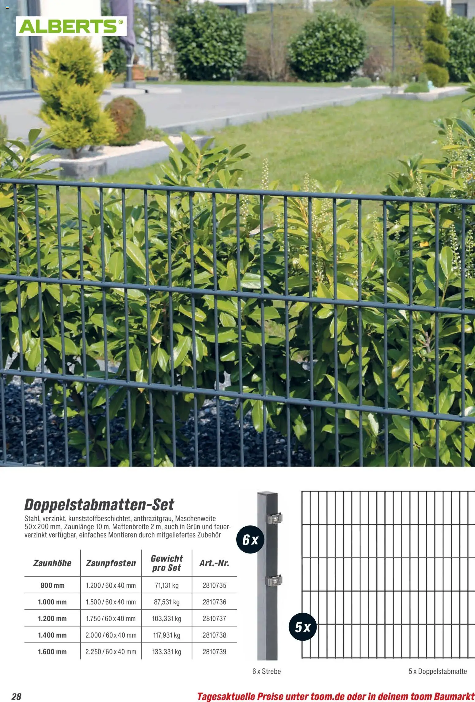 Toom Baumarkt Zäune & Sichtschutz 2026 – gültig ab 20.02.2026 | Seite: 28 | Produkte: Gewicht