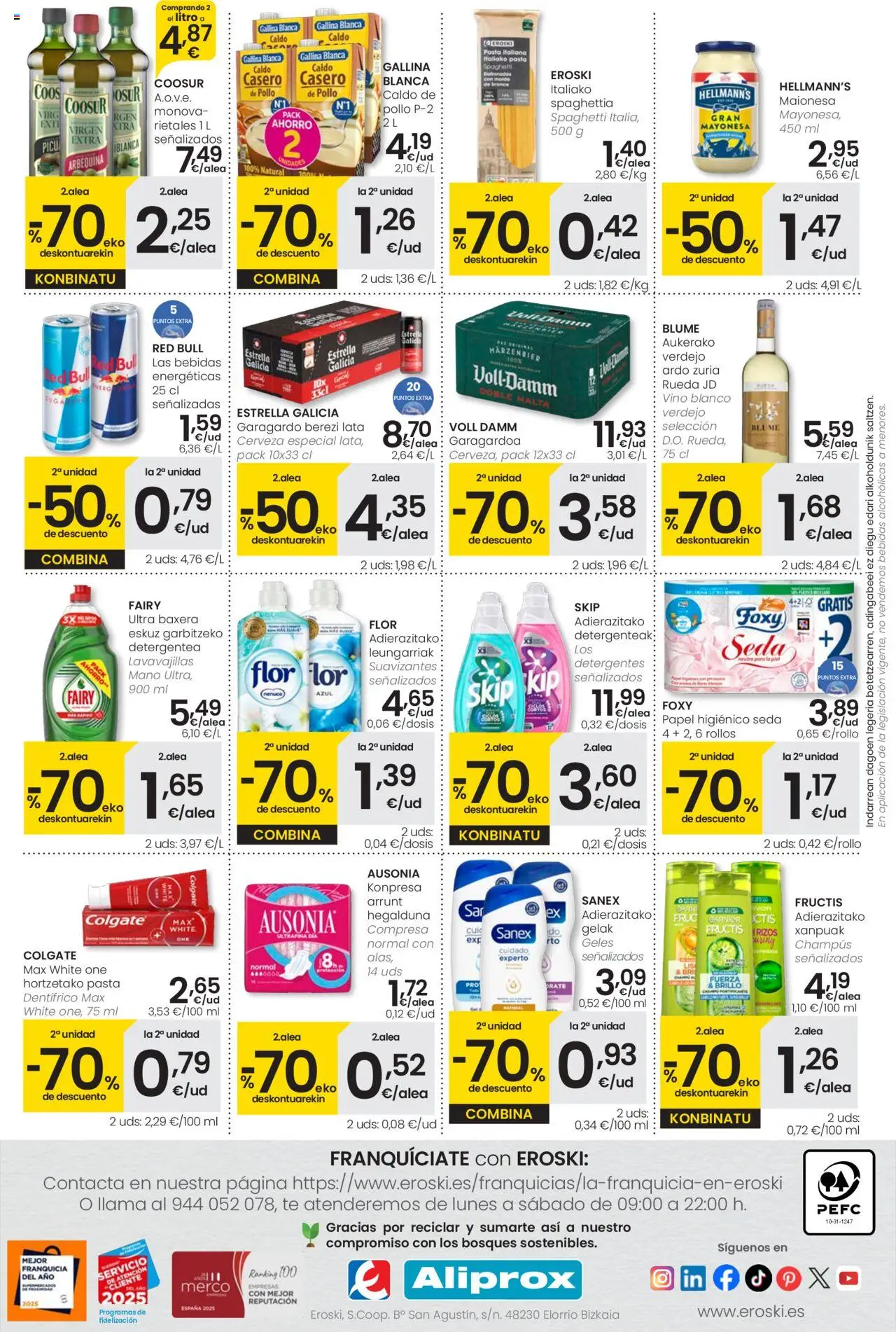 Eroski - Prezio Merkeagoa Aliprox │ válido desde el 02.10.2025 | Página: 4 | Productos: Vino, Cerveza, Pasta, Lavavajillas