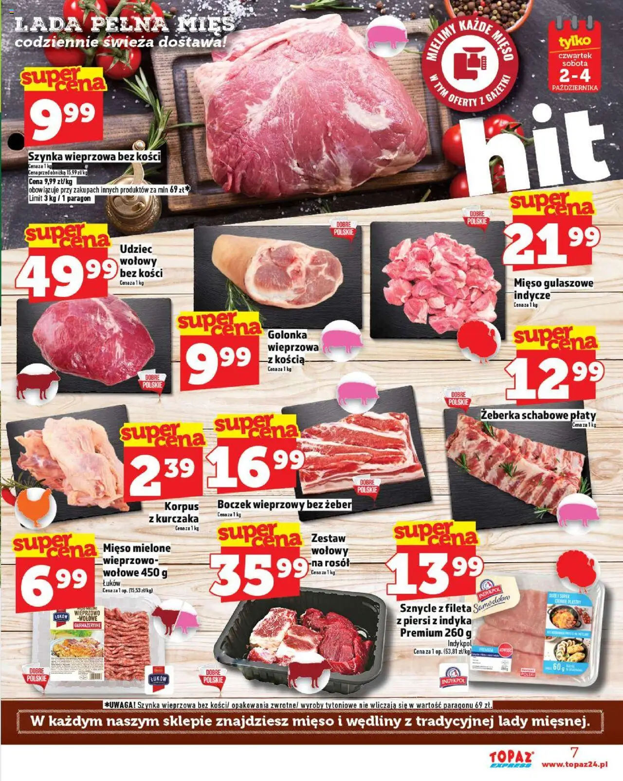Topaz Gazetka - Express od 02.10.2025 | Strona: 7 | Produkty: Boczek wieprzowy, Szynka wieprzowa, Szynka, Wędliny