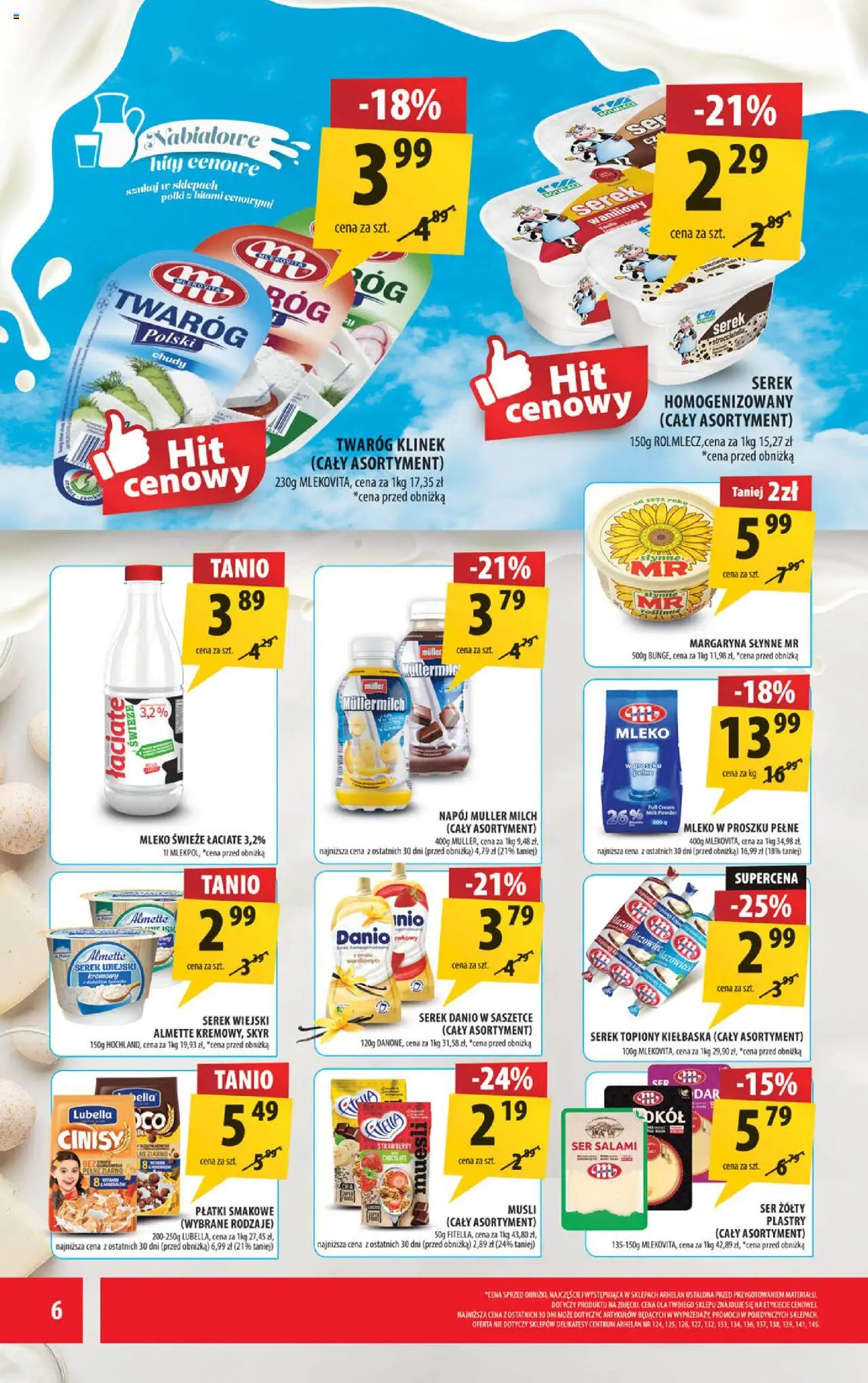 Arhelan Gazetka od 24.10.2025 | Strona: 6 | Produkty: Mleko w proszku, Mleko, Ser, Płatki
