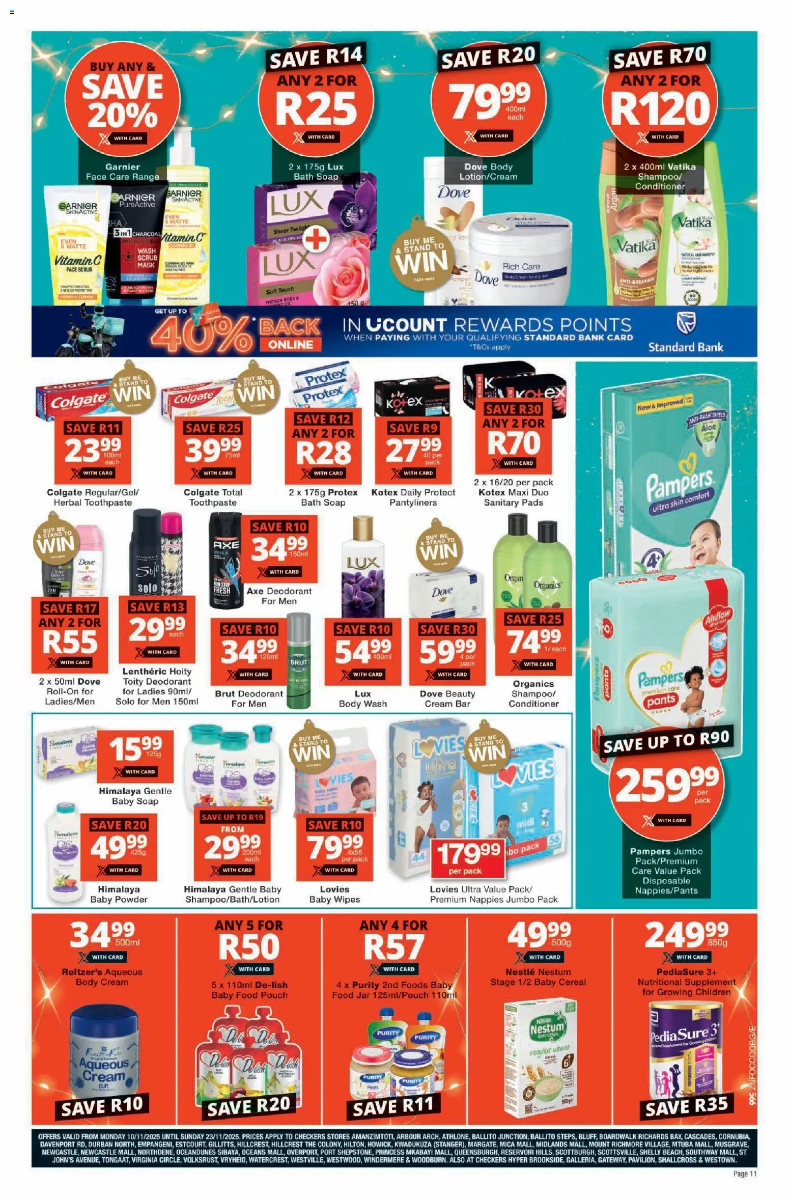 New Checkers catalogue – valid from 10.11.2025 | Page: 11 | Products: Bath, Conditioner, Baby food, Nappies