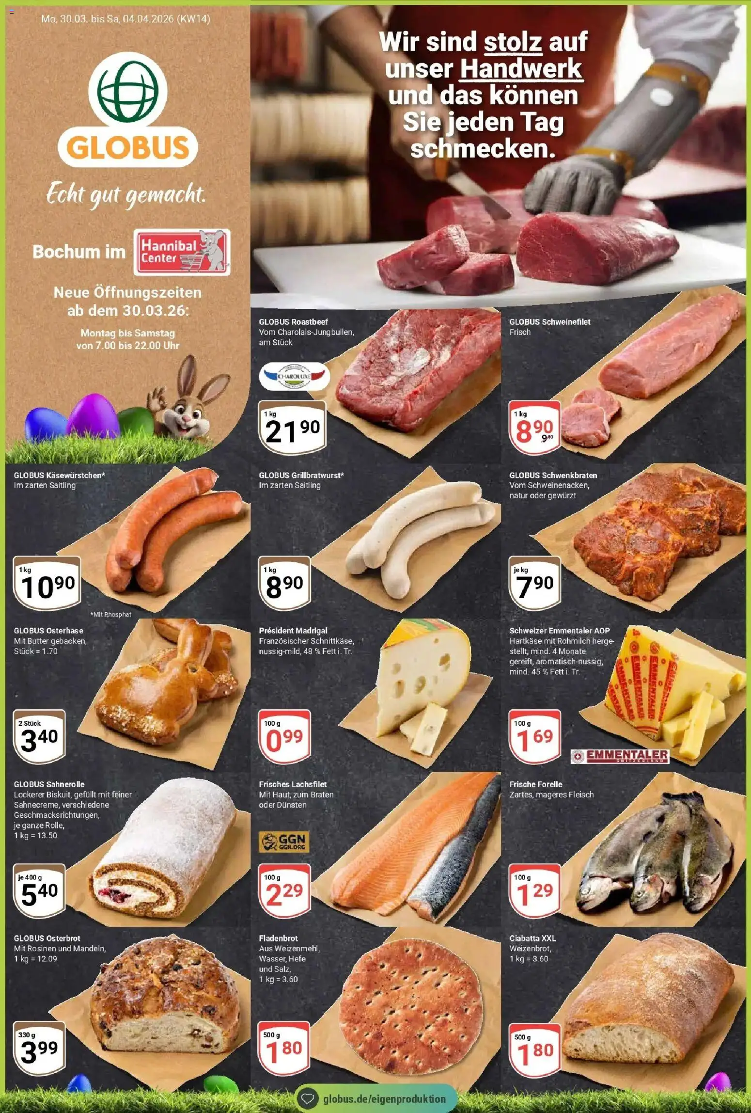 Globus prospekt Bochum-Riemke	 – gültig ab 30.03.2026 | Seite: 1 | Produkte: Schweinefilet, Rosinen, Fleisch, Uhr