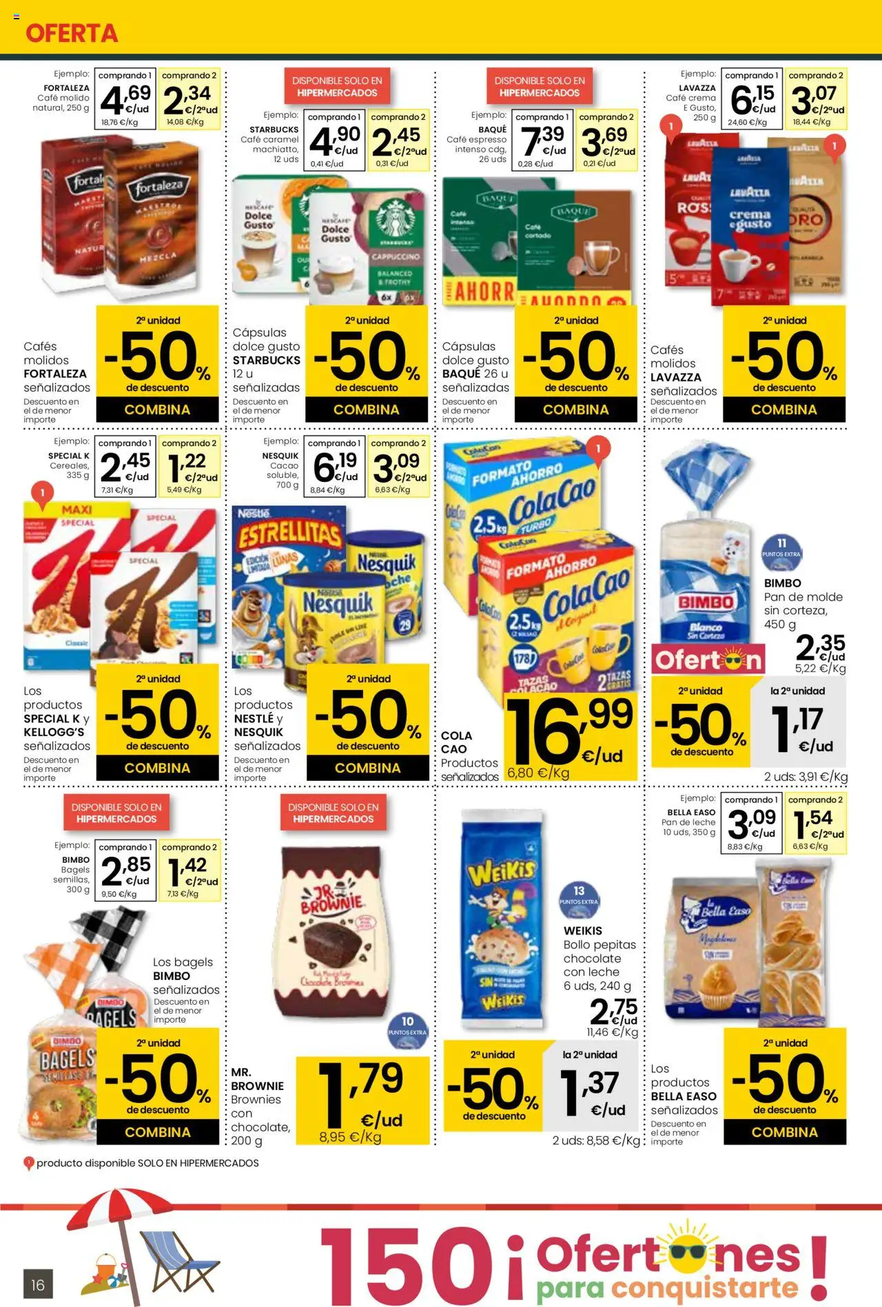 Eroski - Para conquistarte │ válido desde el 14.08.2025 | Página: 16 | Productos: Leche, Café molido, Pan de molde, Φρυγανιές σικάλεως