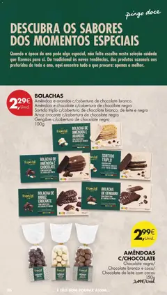 Pré-visualização BOLACHAS, Amêndoa e arandos c/cobertura de chocolate branco, Amêndoa e chocolate c/cobertura de chocolate negro, Sortido triplo c/cobertura de chocolate branco, de leite e negro, Arroz crocante c/cobertura de chocolate negro, Gengibre c/cobertura de chocolate negro, 100g válido de 17.03.2026 | Página: 30 | Produtos: Amêndoas, Bolachas, Leite, Arroz